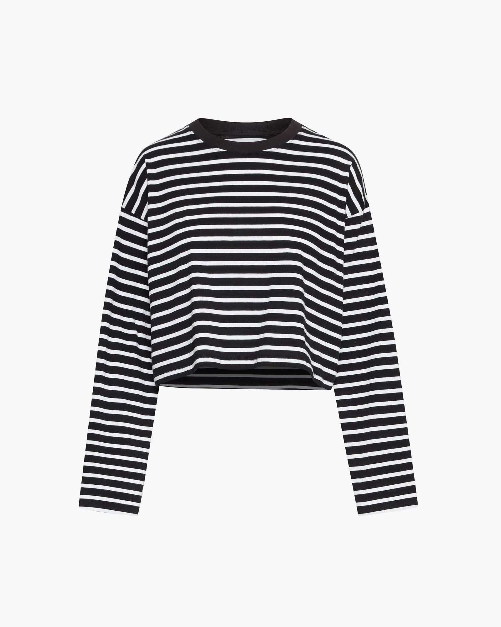 Stripe Classic Jersey Long Sleeve Crew Neck Boxy Tee for Women - Black & White Casual Shirt - Perfect for Everyday Wear, Layering and Street Style Outfits