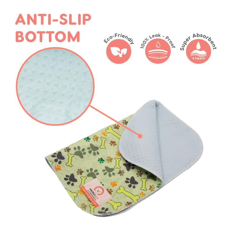 Misoko Washable Reusable Dog Pee Pads with Paw & Bone Design - Super Absorbent Puppy Training Pads for Crate, Bed & Housebreaking - Indoor/Outdoor Use for Small, Medium & Large Dogs