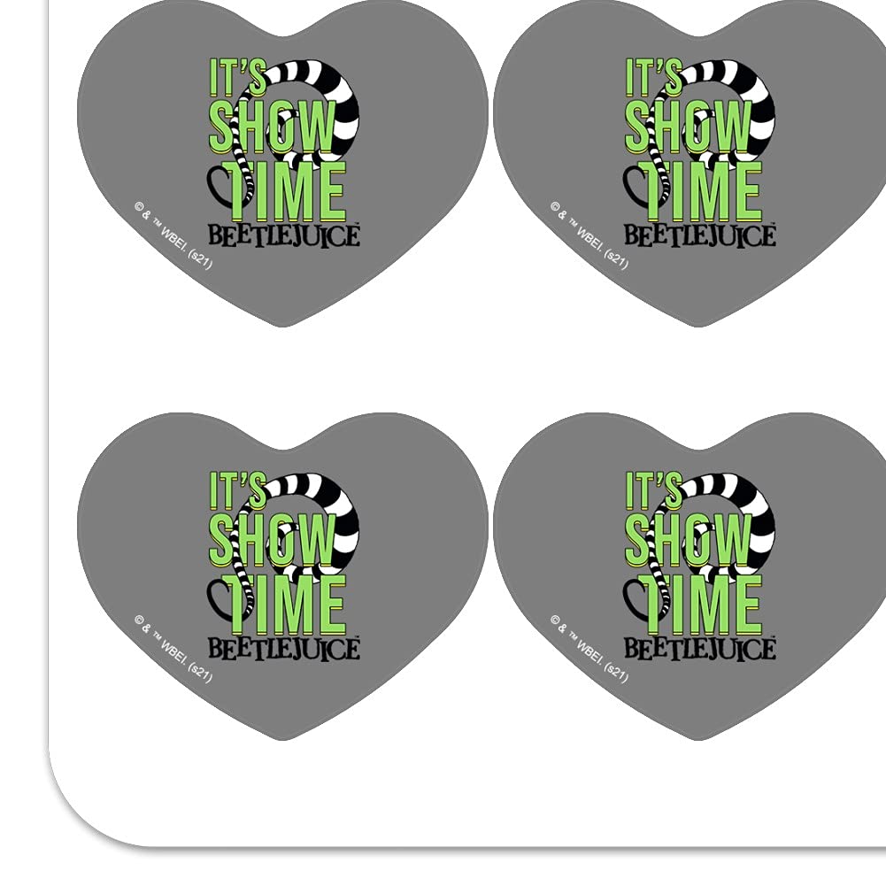 Beetlejuice 'It's Showtime' Quote Heart-Shaped Stickers - Planner, Calendar, Scrapbook, Journal, DIY Craft Supplies for Bullet Journaling, Card Making, and Party Decorations