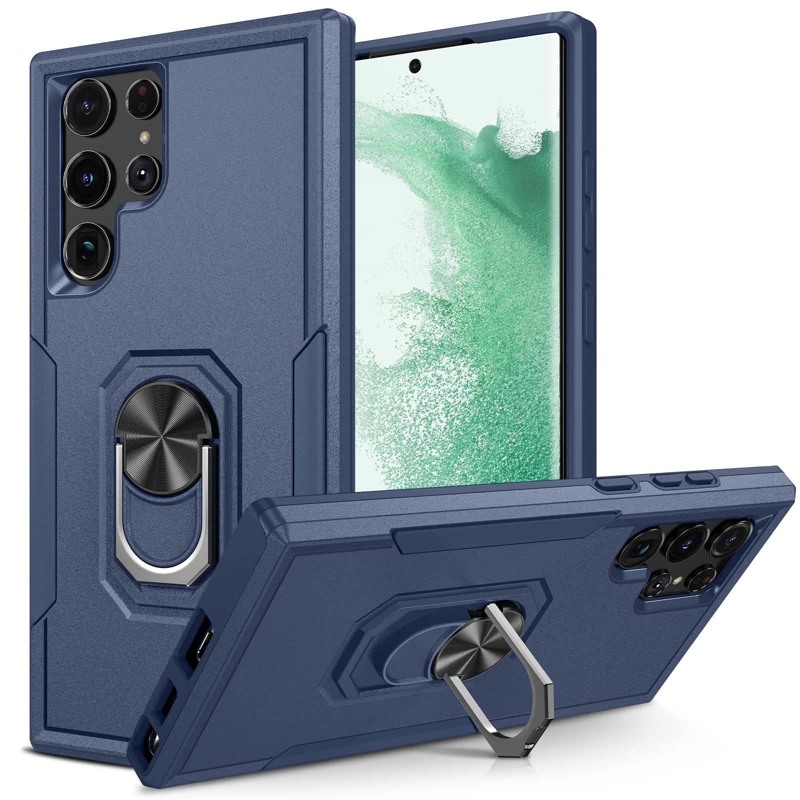 Magnetic Samsung Galaxy S22 Ultra Case with Ring Kickstand - Shock-Absorbing TPU Protective Cover for Samsung S22 Ultra, Blue | Compatible with Magnetic Car Mount & Perfect for Daily Use, Travel, and Outdoor Activities