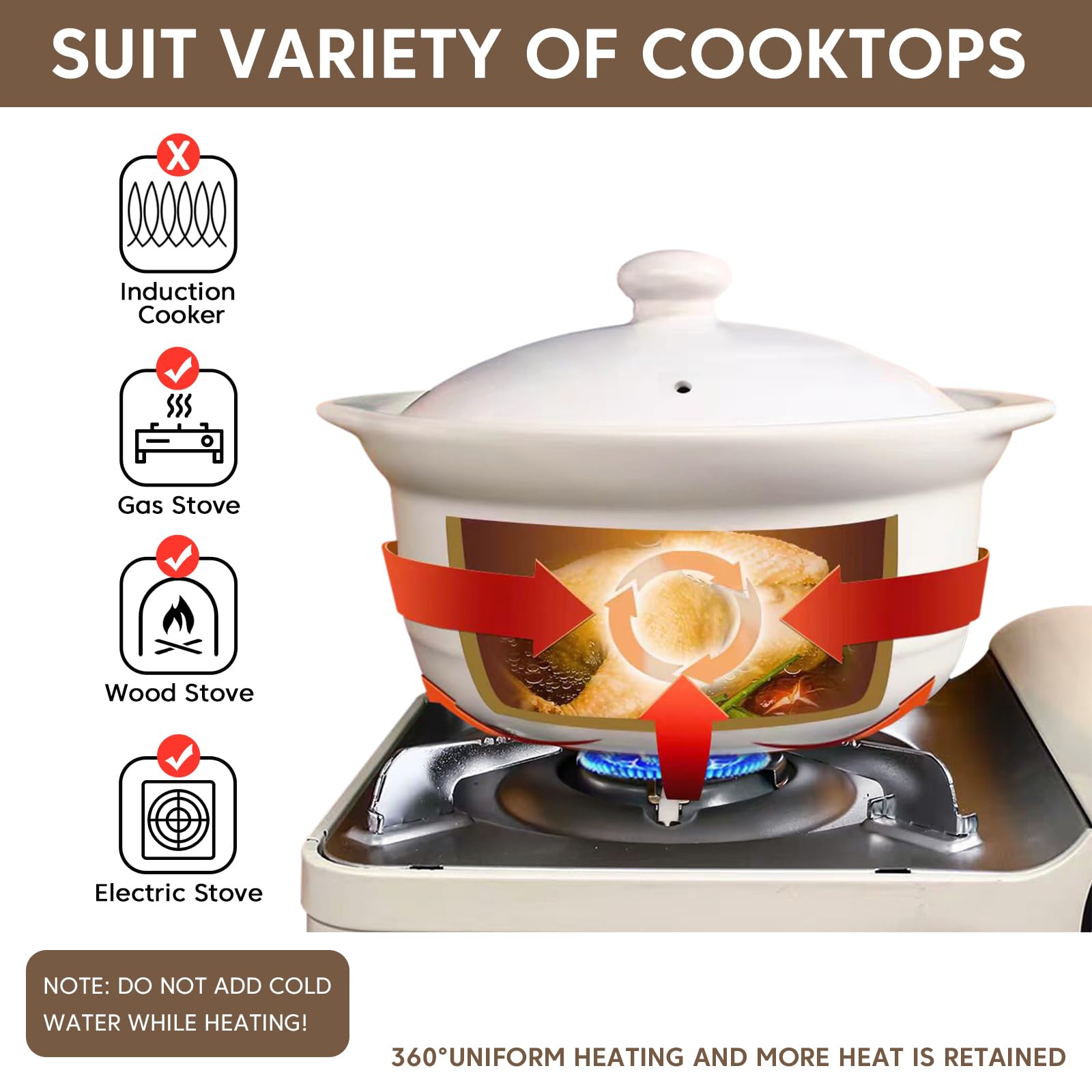 Premium Ceramic Cooking Pot with Lid - 1.9 Quart White Ceramic Stockpot for Soup, Rice & Stews | Durable Clay Cookware for Stovetop, Oven & Serving | Perfect for Home Kitchens & Restaurant Use