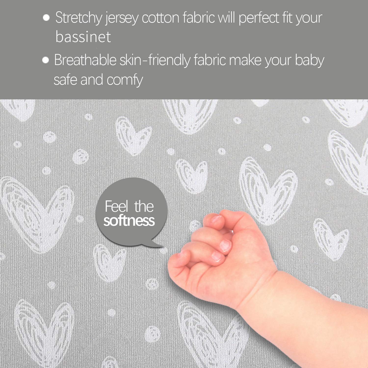 Soft & Breathable 100% Jersey Cotton Pack and Play Sheets - 2 Pack, Fits ADOVEL, BabyBond & ELEMARA 4-in-1 Bassinet Bedside Crib - Grey & White Star Print - Perfect for Nursery, Travel & Co-Sleeping