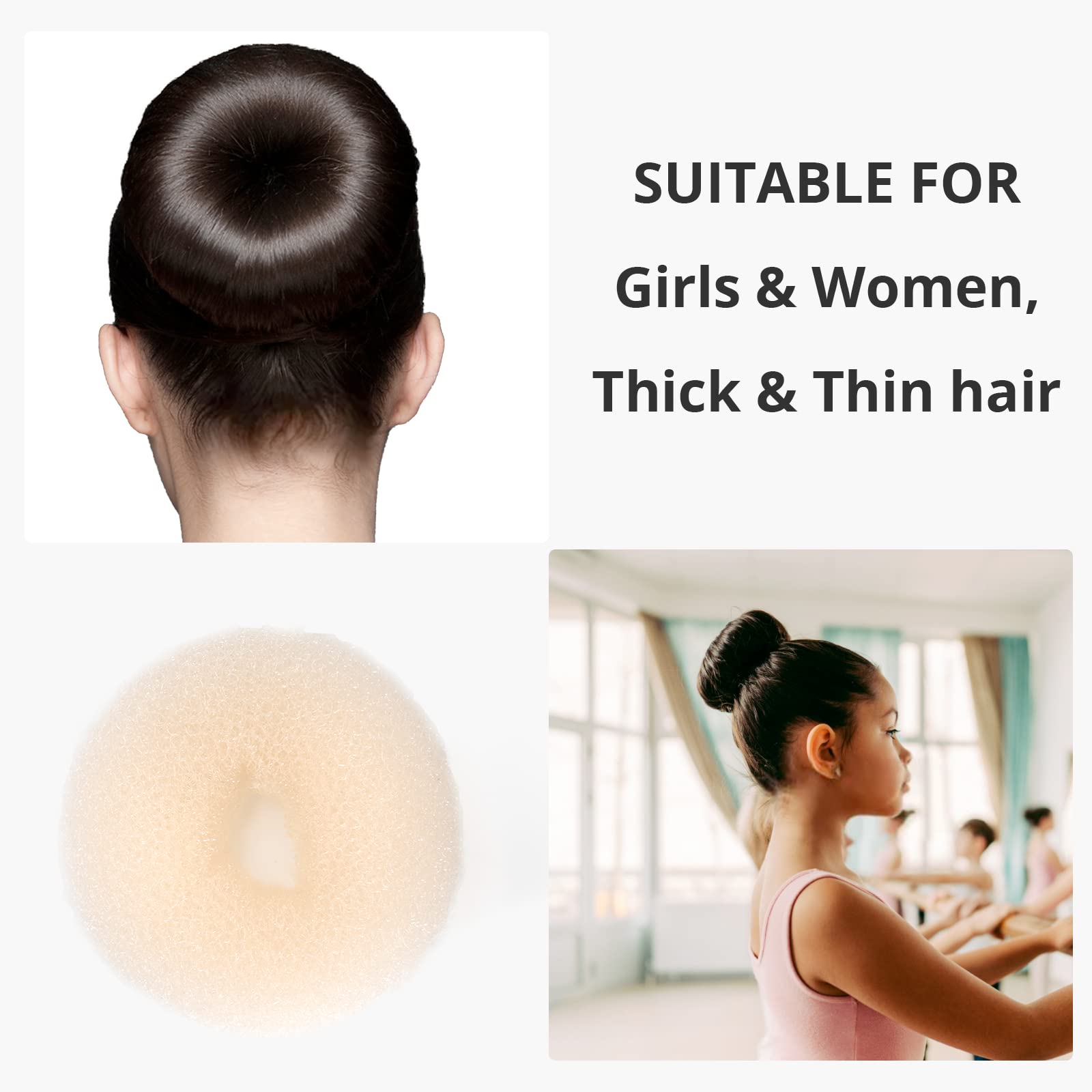 4-Size Beige Donut Bun Maker Set with 50 Bobby Pins - Hair Bun Shaper for Chignon, Ballet & Dance Hairstyles - Perfect for Dancers, Performers & Everyday Elegant Looks