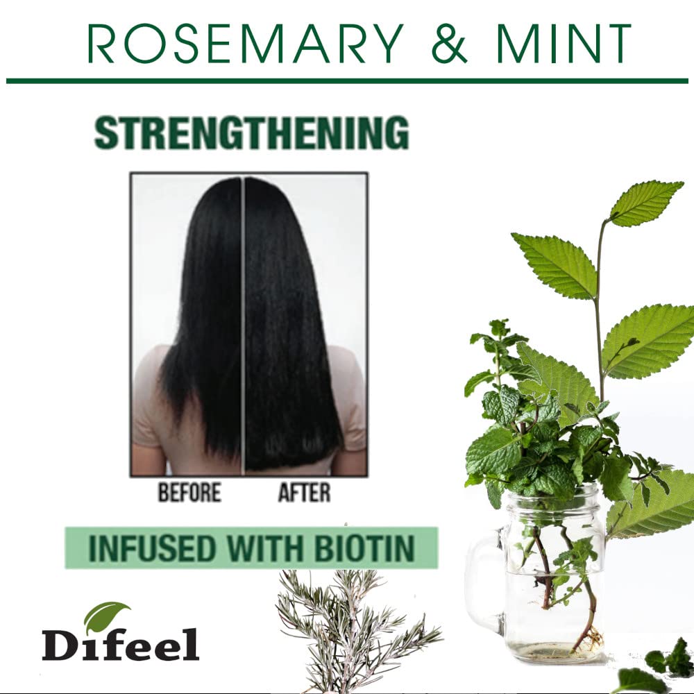 Difeel Rosemary & Mint Biotin Hair Growth Oil - 7.1 oz Natural Hair Treatment with Rosemary Essential Oil for Thicker, Stronger Hair - Perfect for Daily Scalp Massage & Damaged Hair Repair