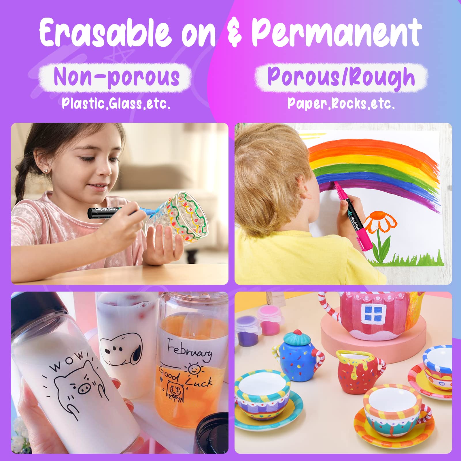 12 Pack Liquid Chalk Markers Set - Washable Chalkboard Markers for Kids, Easter Egg Decorating & Window Writing - Vibrant Dry Erase Pens for Blackboard, Glass, Menu Boards - Perfect for Classroom, Restaurants & DIY Crafts