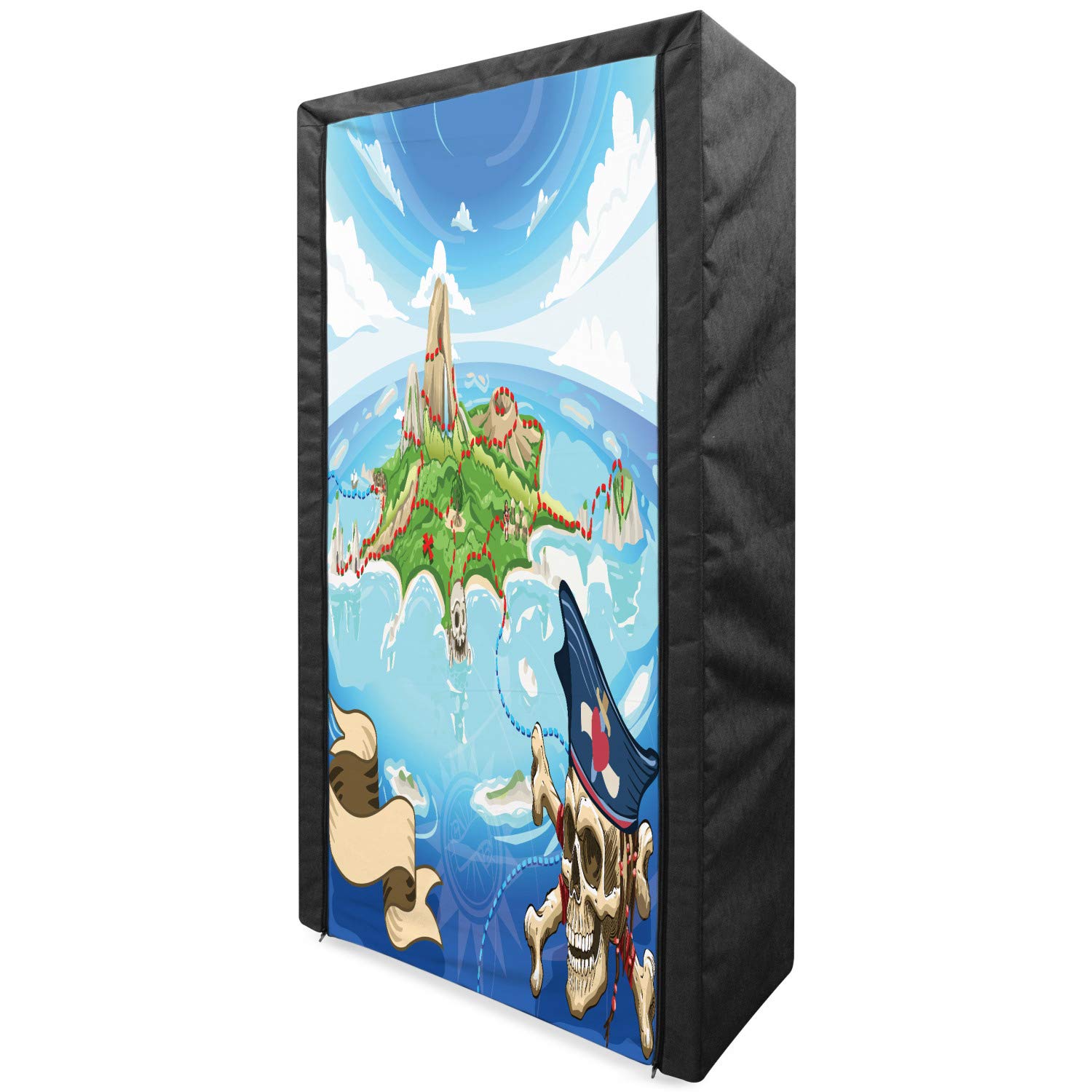 Ambesonne Island Map Fabric Wardrobe - Portable Clothing Organizer with Shelves, 33.5