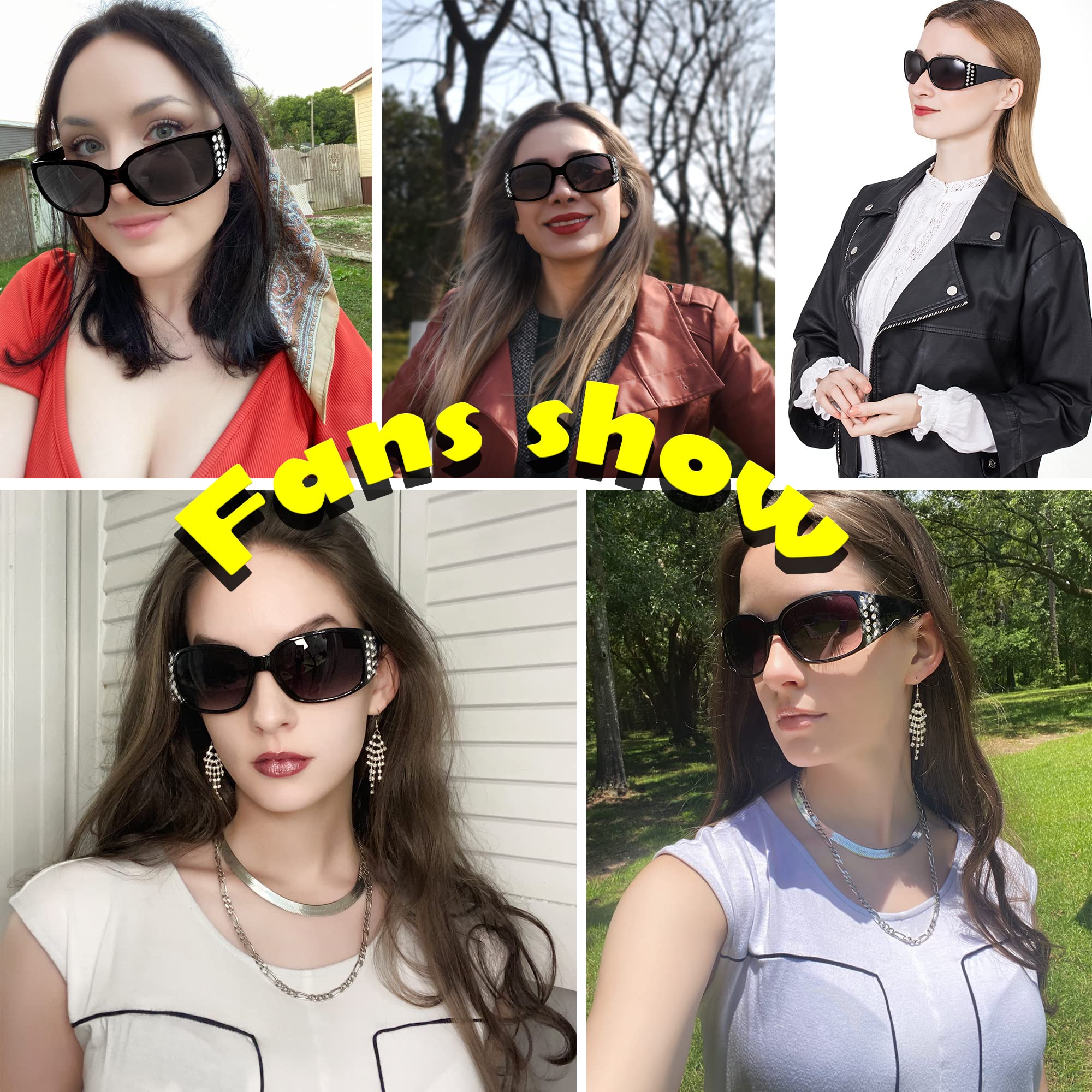 Stylish Polarized Sunglasses for Women - Rhinestone Bling Oval UV Protection Shades for Driving, Shopping & Outdoor Activities
