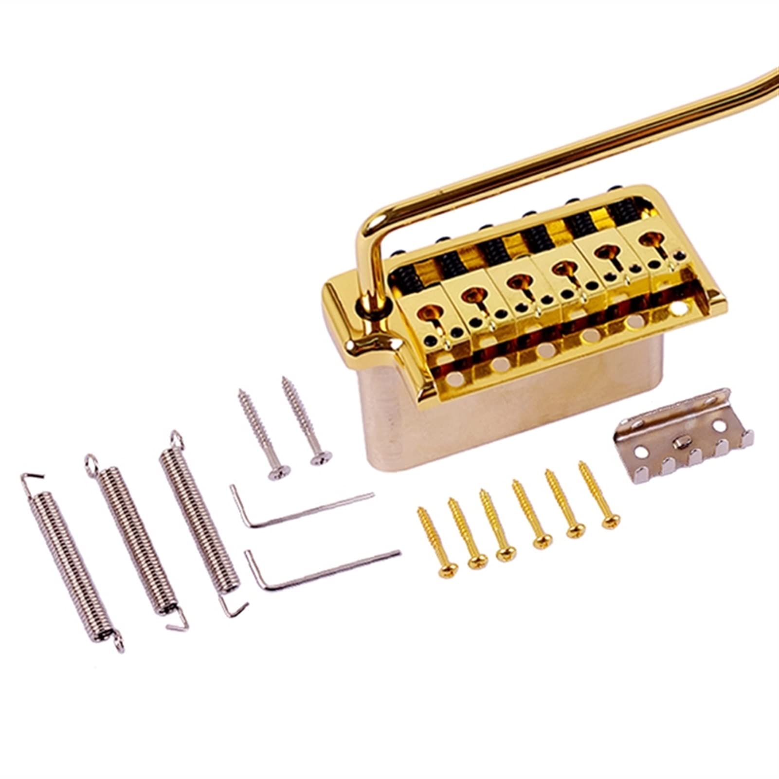 6-String Gold Metal Electric Guitar Bridge Tremolo System Set with Wrench & Screws - Replacement Tailpiece for Stratocaster Guitars | Perfect for Upgrades, Repairs & DIY Guitar Maintenance