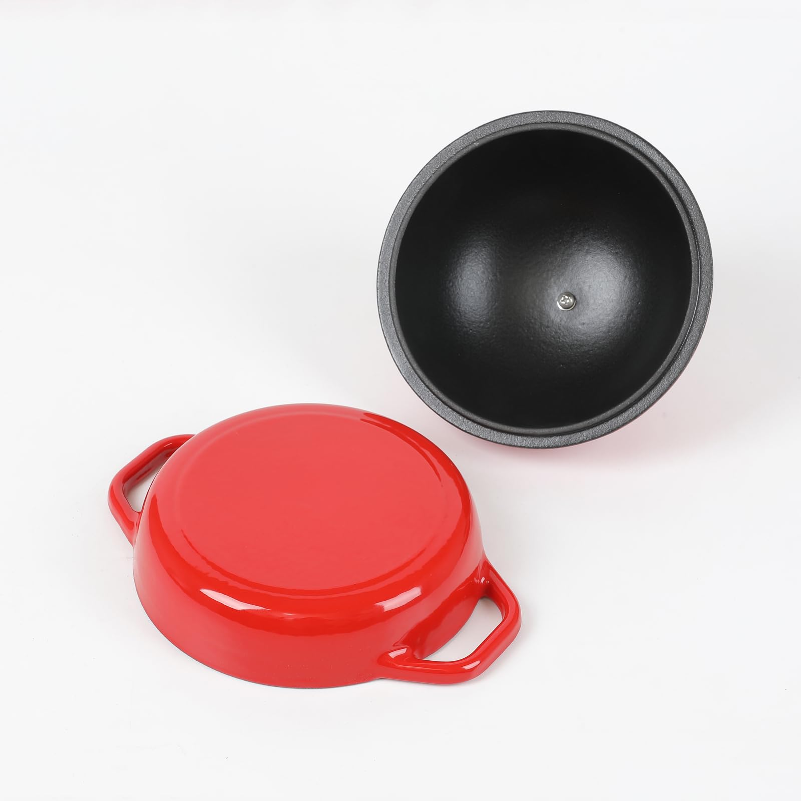 HAWOK 6.3 Inch Enameled Cast Iron Bread Cloche - 16cm Round Sourdough Baking Pan with Lid, Red Dutch Oven for Artisan Bread, Pizza Stone & Homemade Pastries - Perfect for Baking, Serving & Kitchen Decor