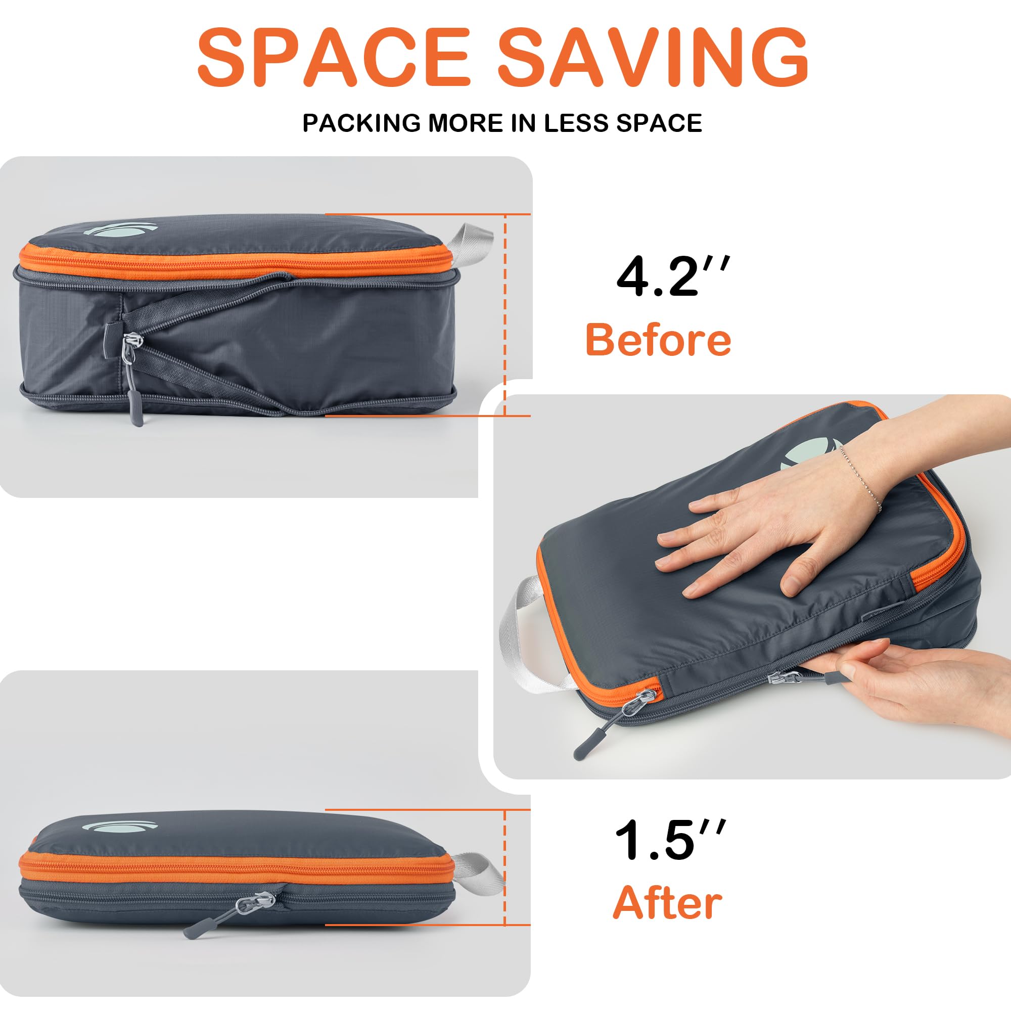 Ultralight Compression Packing Cubes Set - 6-Piece Travel Organizer with Laundry Bag & Clear Toiletry Case | Perfect for Carry-On Luggage, Business Trips & Weekend Getaways (Gray)