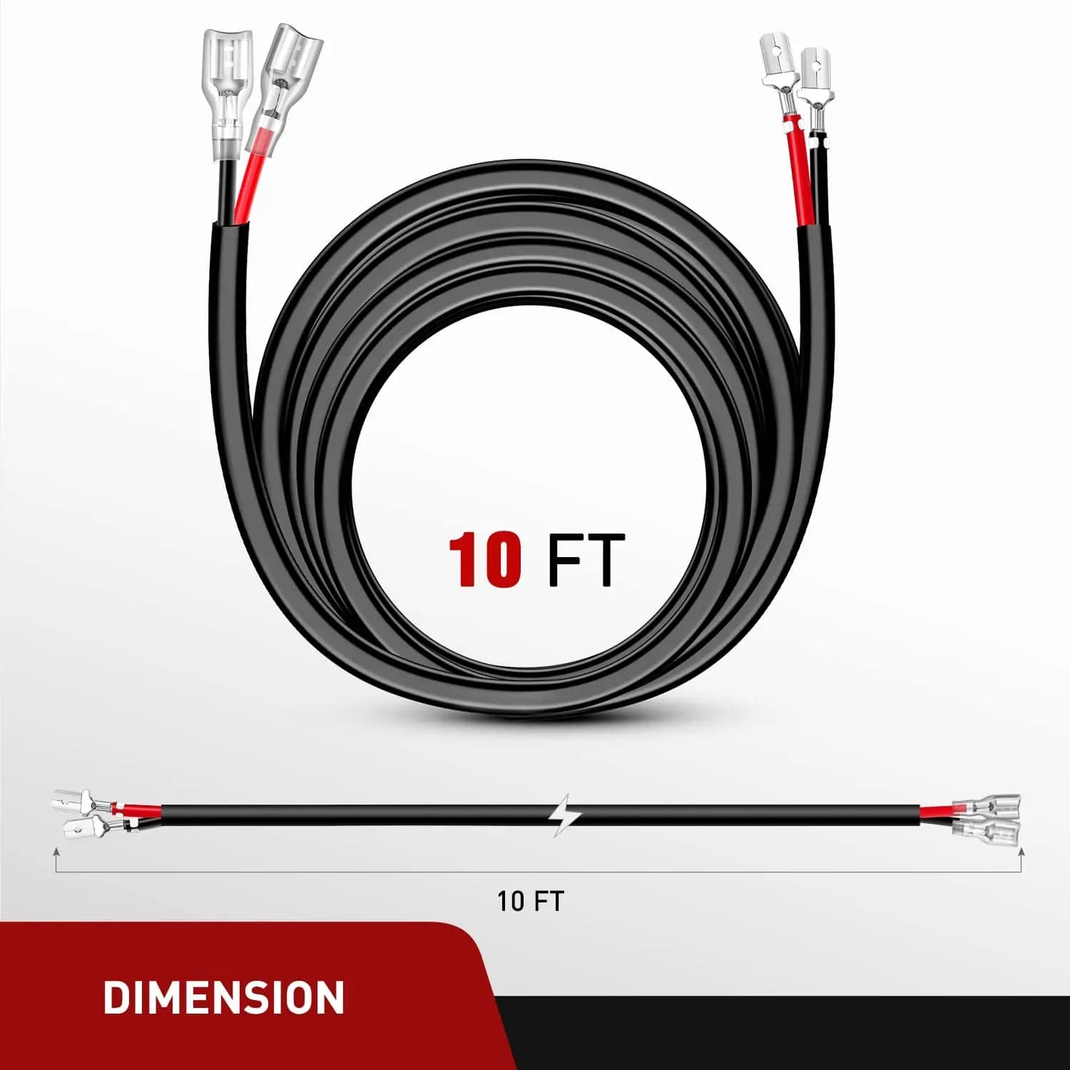 2PCS 14AWG 10FT Heavy Duty Wire Extension Kit for LED Light Bars, LED Pods & LED Work Lights - Perfect for Off-Road Vehicles, Trucks & Marine Lighting Installations