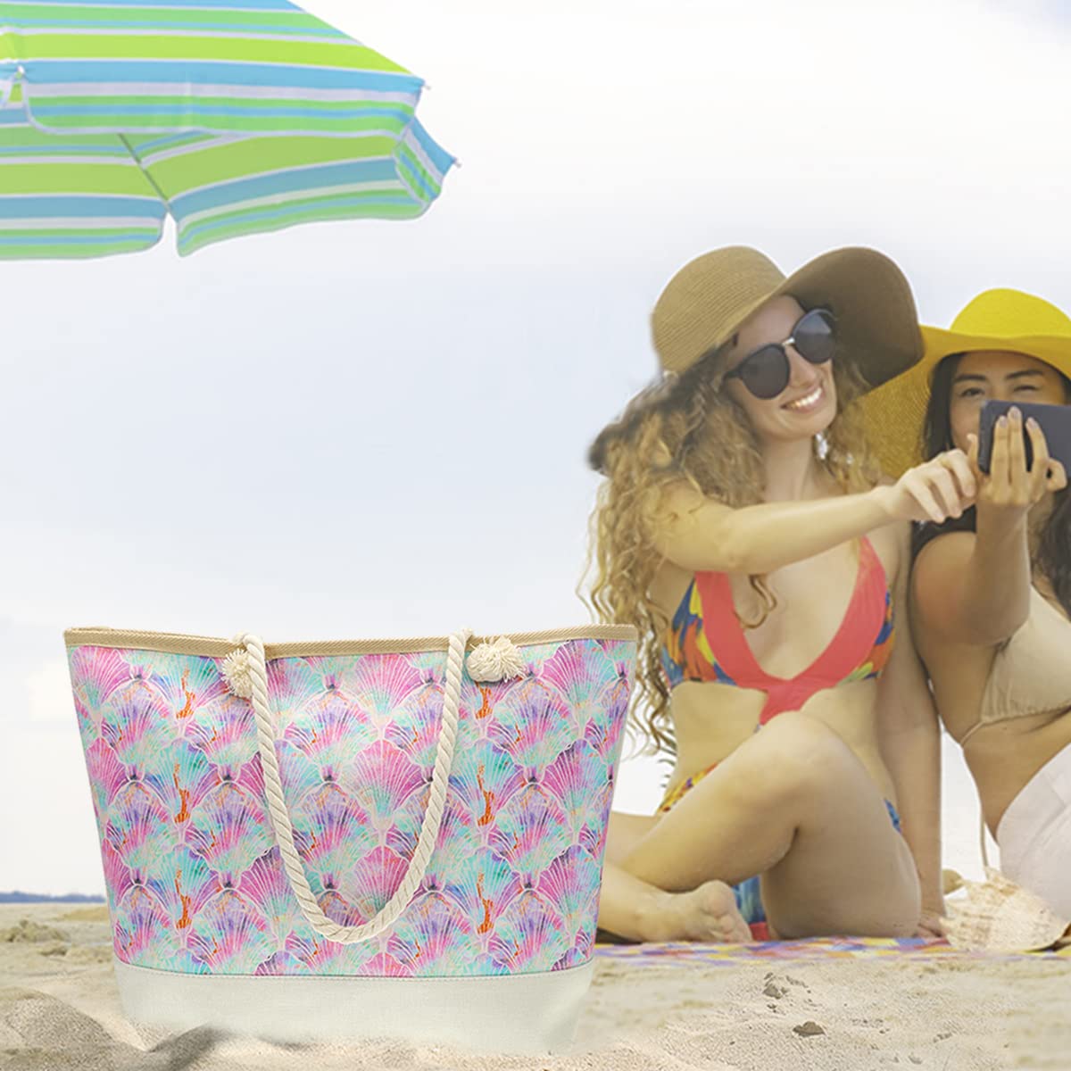 Extra Large Waterproof Beach Bags for Women with Zipper - Stylish Travel Tote for Daily Use, Pool, Vacation & Shopping