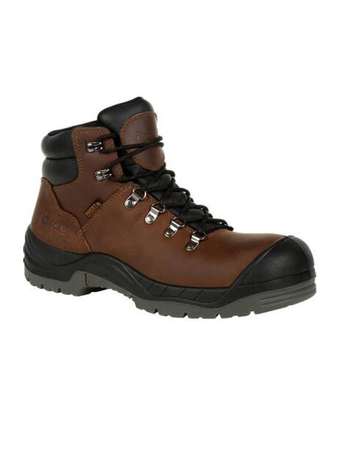 Rocky RKK0245 Men's Worksmart Composite Toe Waterproof Work Boots - Brown Leather Safety Shoes for Construction, Warehouse & Outdoor Work