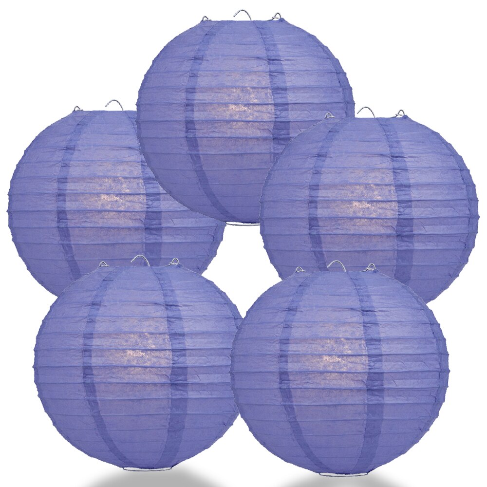 5 Pack 24 Inch Astra Blue / Very Periwinkle Round Paper Lanterns with Parallel Ribbing - Perfect for Wedding Decor, Party Lighting, and Home Decoration