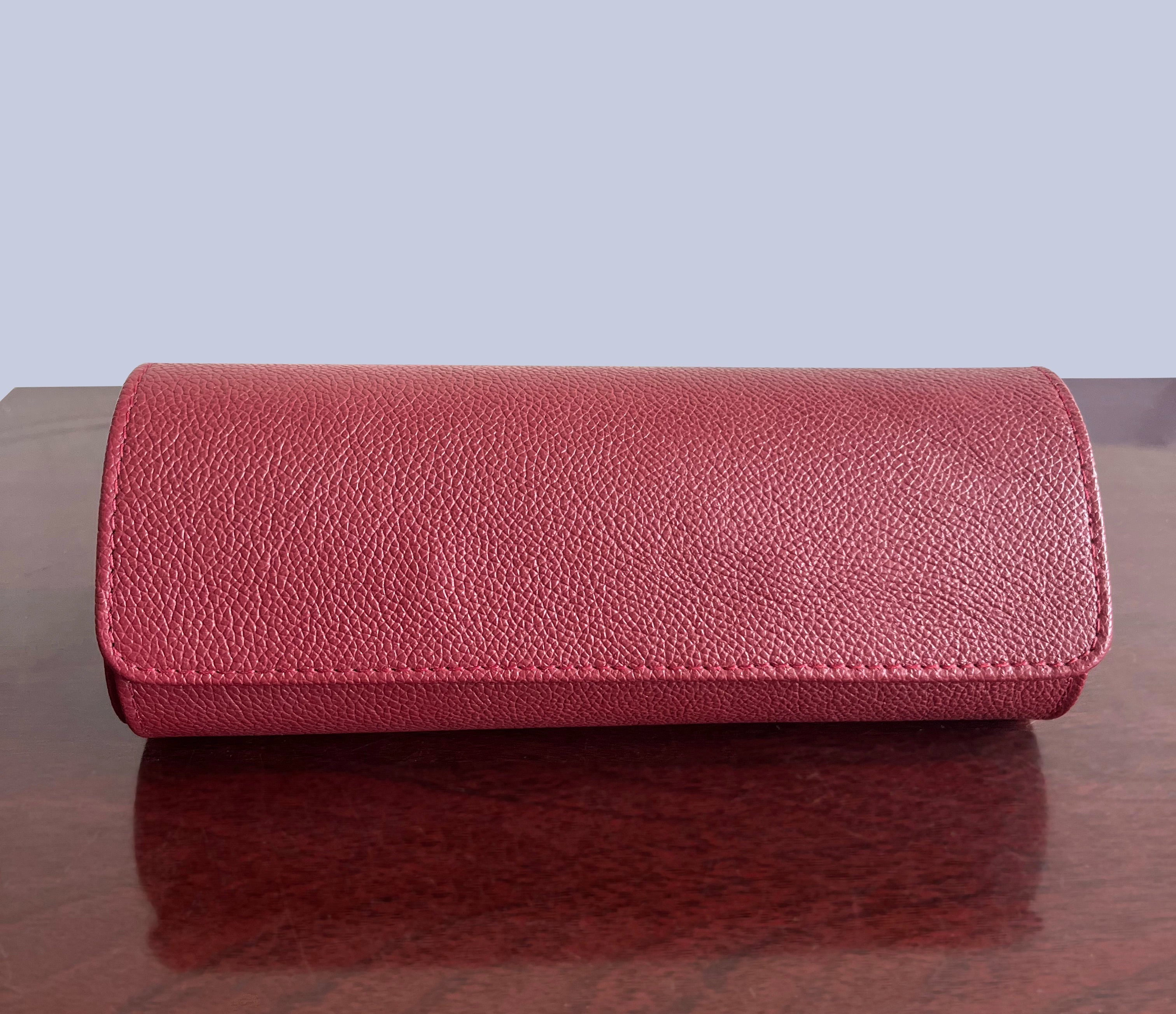 Premium 3-Slot Leather Travel Watch Case for Men & Women - Durable & Stylish Watch Organizer (Red) - Perfect for Business Trips, Vacations & Daily Storage