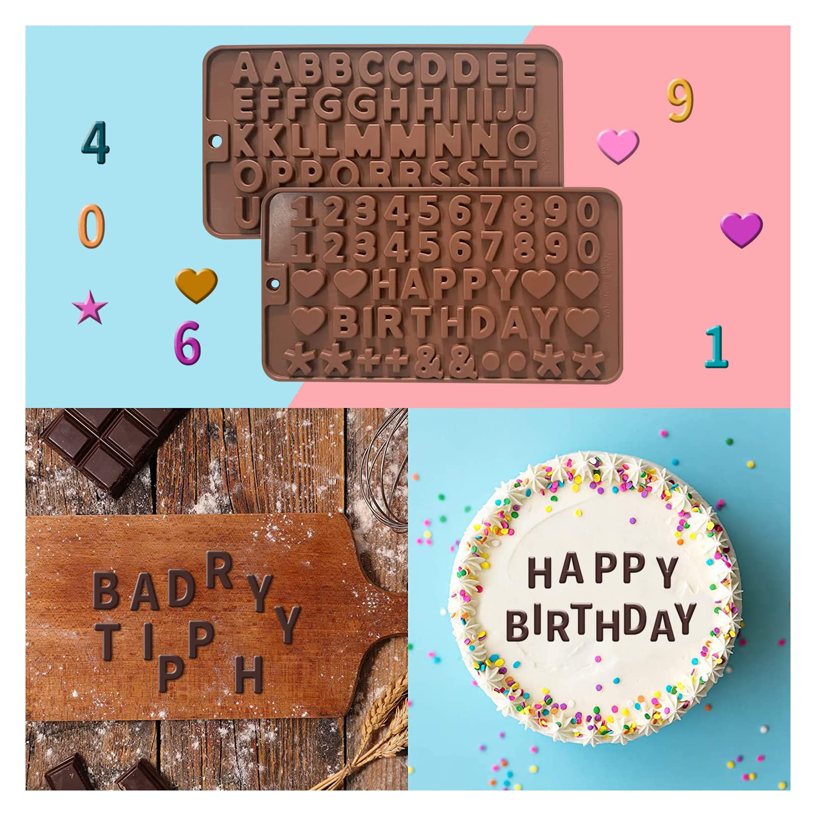 2 Pack Silicone Letter Molds for Chocolate, Resin & Candy Making - Alphabet Number Molds for DIY Cake Decorating, Birthday Party Favors & Unique Edible Crafts (Perfect for Baking, Soap Making & Candle Crafting)
