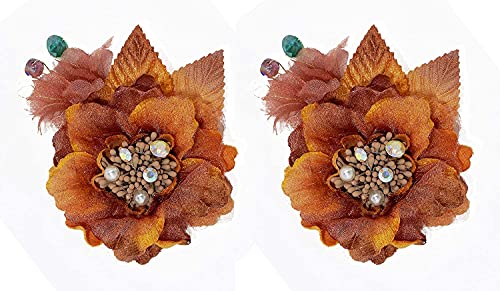 2 Pcs Kids Flower Hair Clips for Girls - Brown Floral Hair Accessories for School, Parties & Everyday Wear
