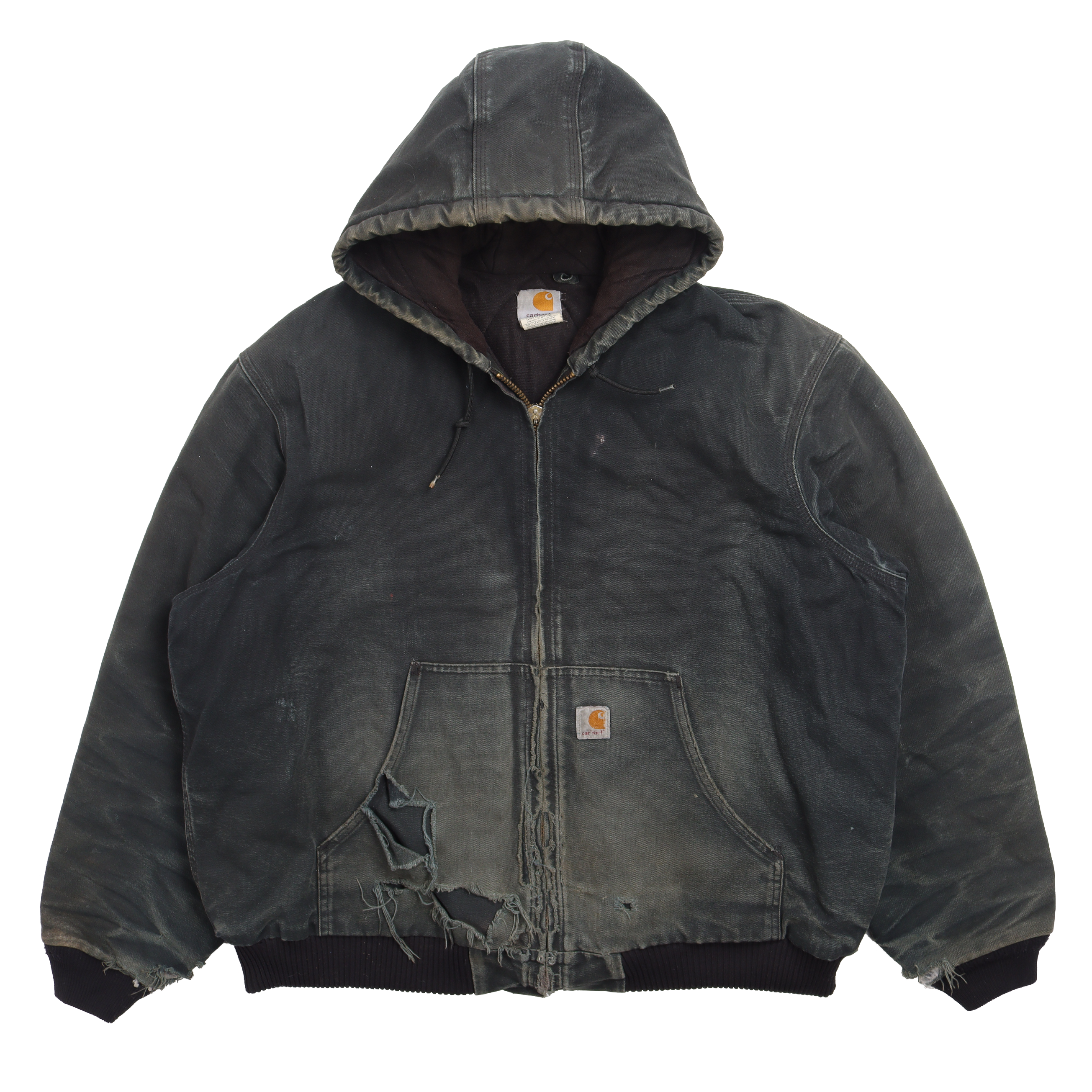 Vintage 1990s Hooded Work Jacket for Men - Heavy Duty Cotton Canvas Utility Coat with Front Pockets - Perfect for Outdoor Work, Camping & Casual Streetwear Style