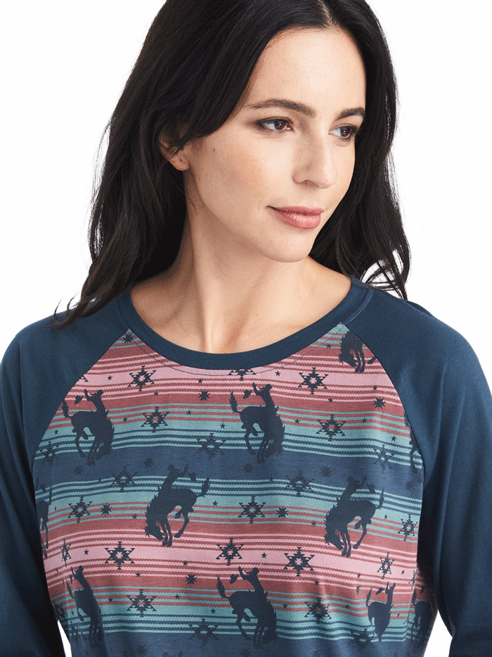 Ariat Women's Long Sleeve Pajama Set - Bucking Serape Blue Flannel Sleepwear for Cozy Nights & Relaxing at Home