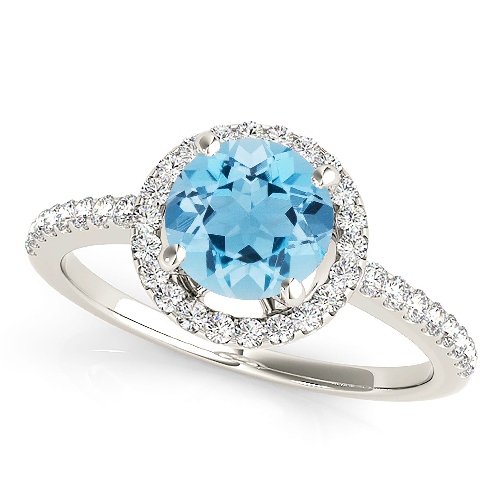2.00 Carat Genuine Aquamarine Halo Ring with Diamond Band - Elegant Birthstone Jewelry for Women, Perfect for Engagement, Wedding, Anniversary & Special Occasions