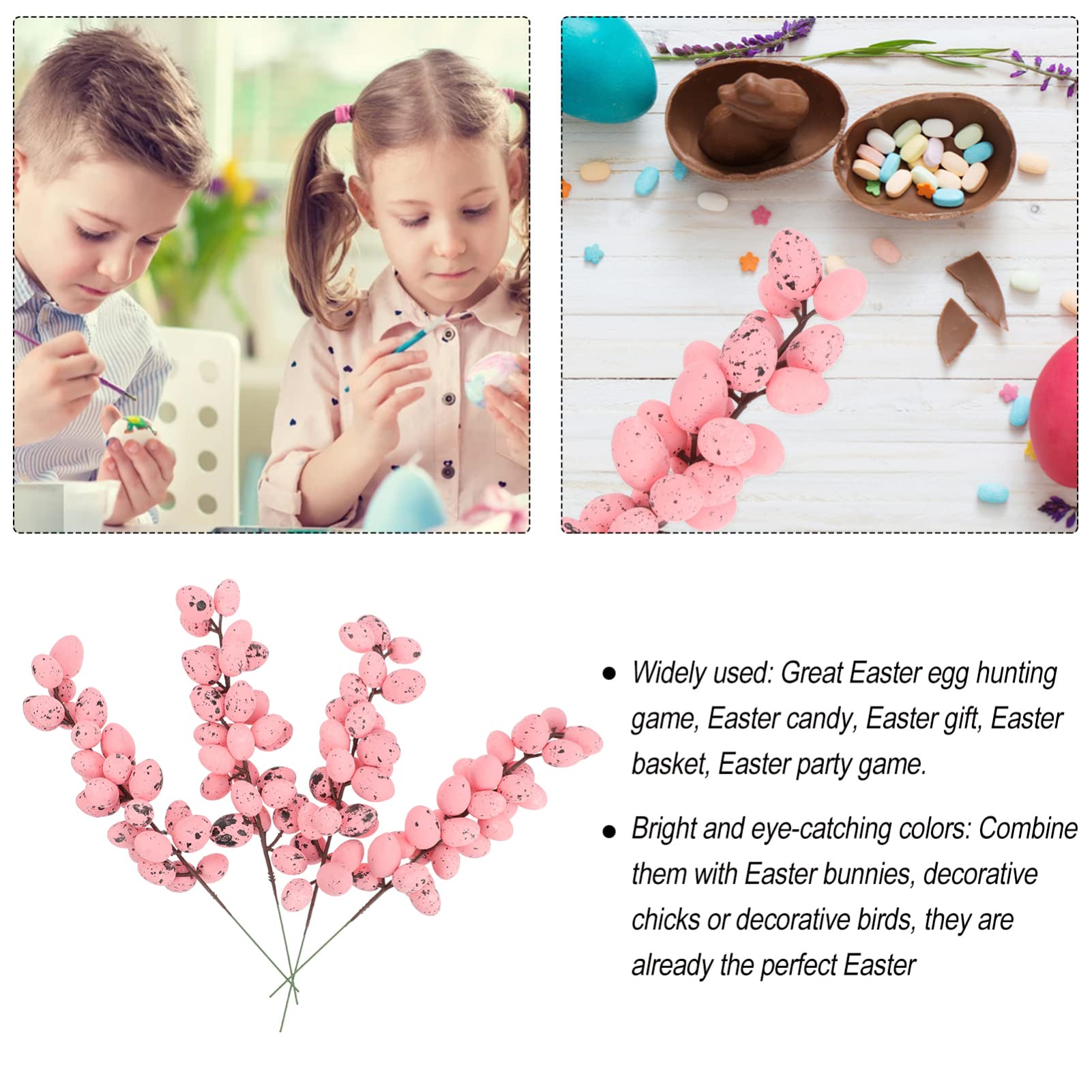 NUOBESTY 4pcs Easter Egg Skewers - Artificial Floral Egg Arrangement for Easter Decorations, Hanging Egg Centerpieces, Foam Dining Table Decor - Perfect for Easter Party Supplies, Spring Home Decor & Festive Table Settings (Pink)