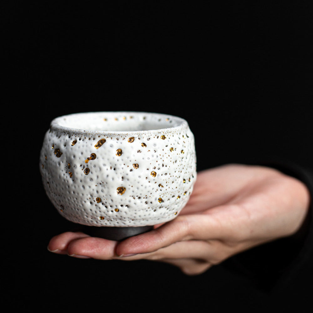 Premium Gold Dotted Shinoyaki Gongfu Tea Cup - Handcrafted Japanese Style Ceramic Tea Set for Oolong & Pu-erh - Perfect for Tea Ceremonies, Home Decor & Gifts