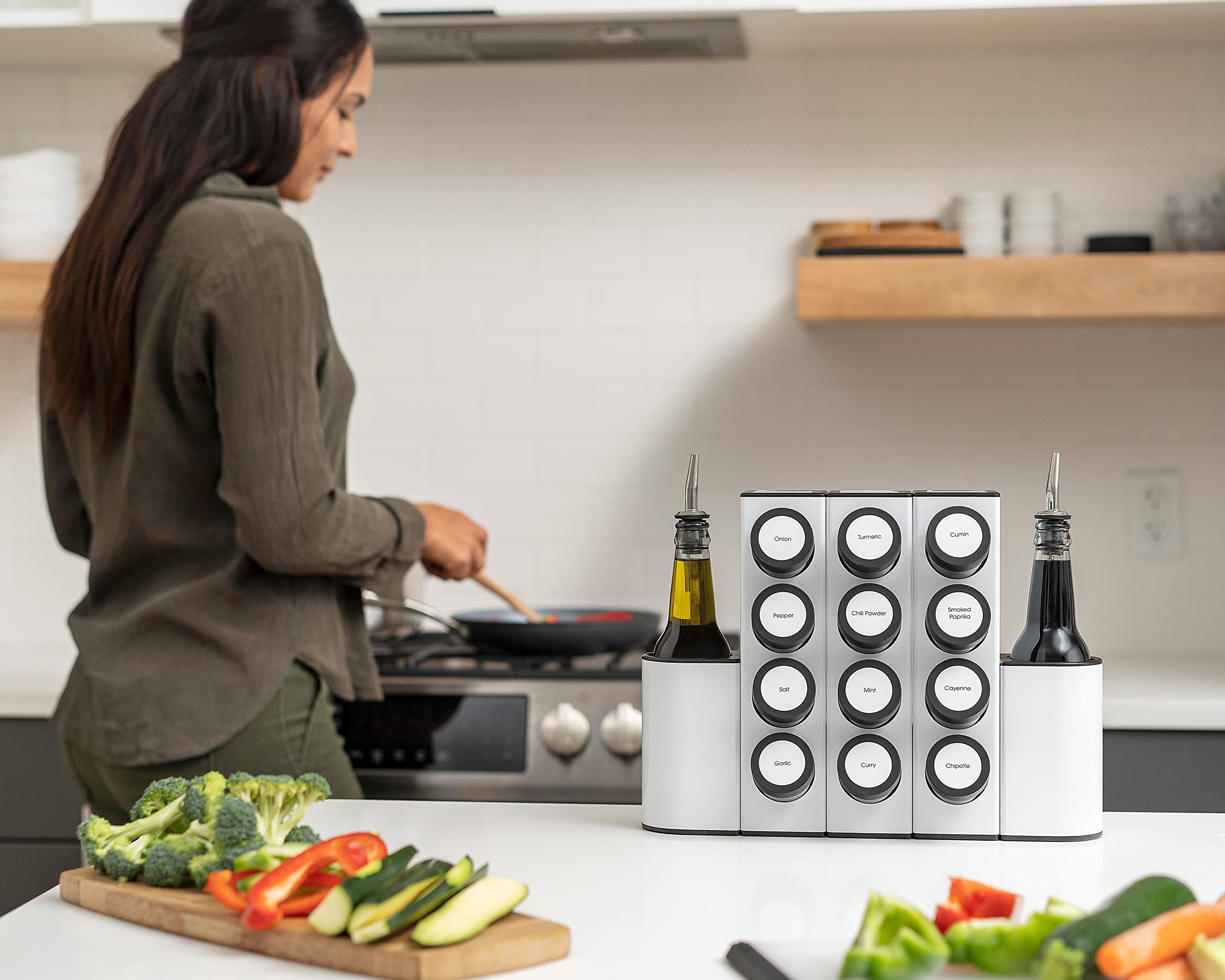 Prepdeck Chef Caddy Spice Rack Organizer with Seasoning & Oil Storage - Includes Spice Labels & Blank Labels for Kitchen Counter Organization - Perfect for Home Chefs & Cooking Enthusiasts