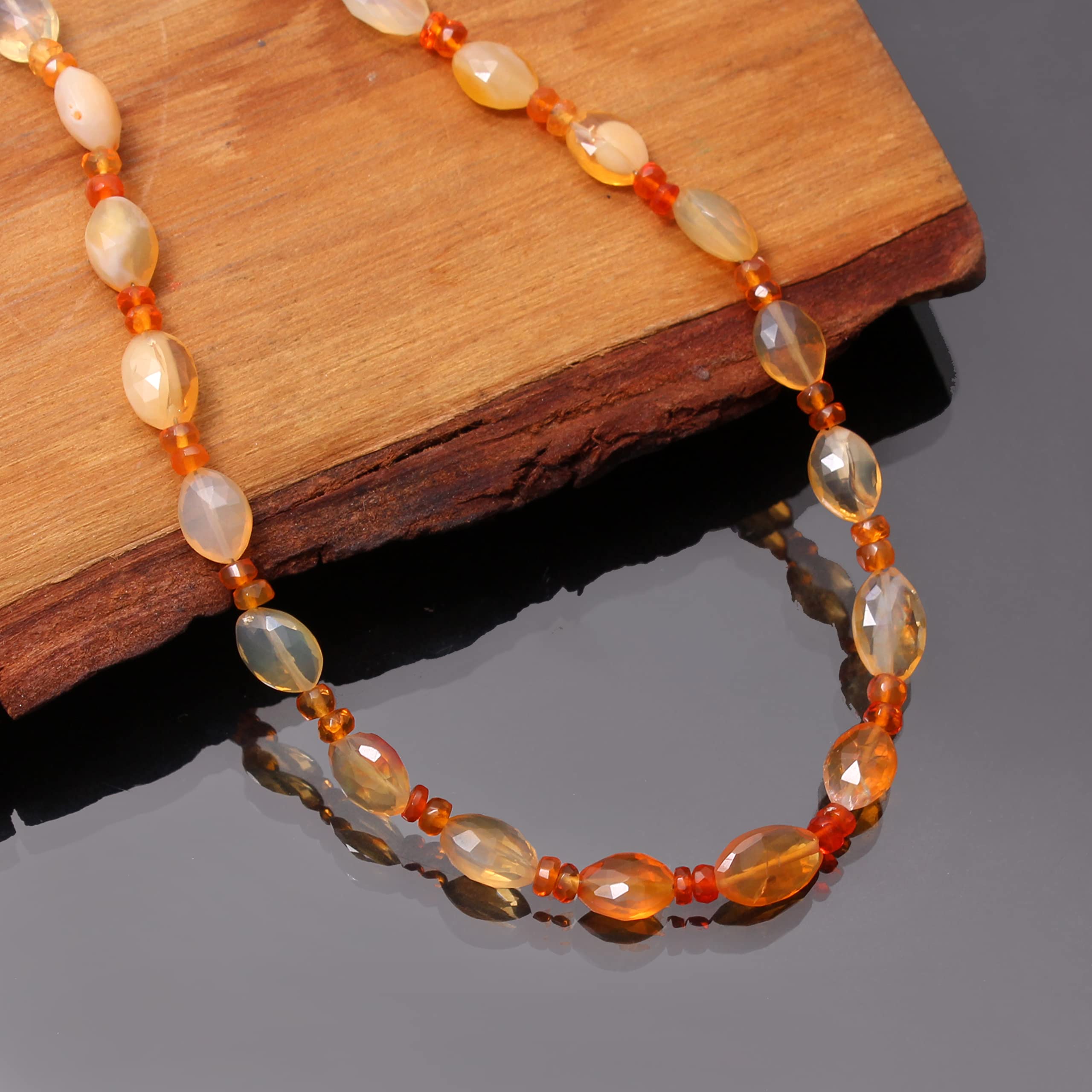 Handmade 925 Sterling Silver Mexican Fire Opal Beaded Necklace | Natural Faceted Rondelle & Marquoisee Healing Jewelry | Perfect for Boho, Spiritual & Everyday Wear