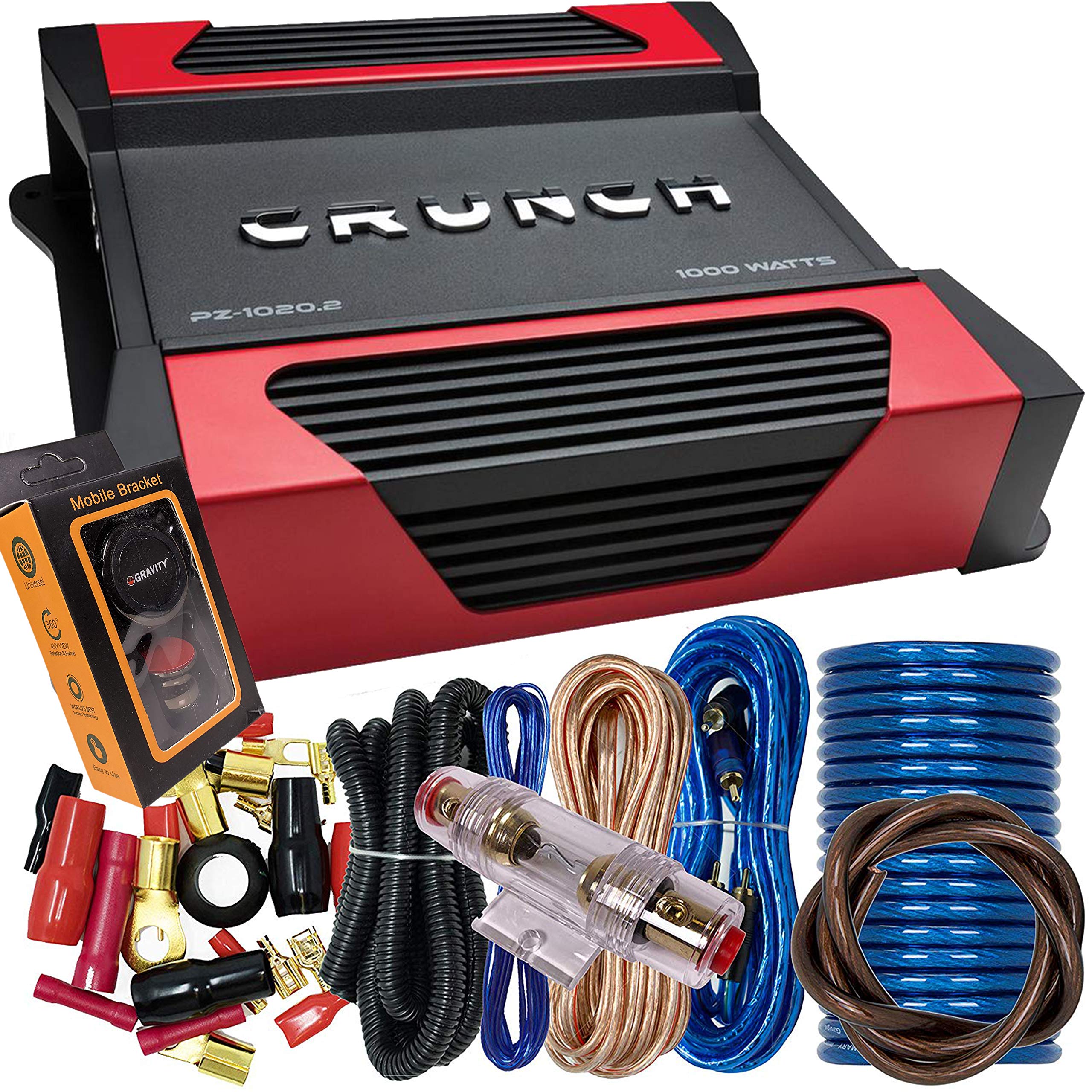 Crunch PX-1025.2 1000W 2-Channel Car Amplifier with 4 Gauge Wiring Kit & Magnetic Phone Holder - Powerful Bass Boost for Trucks, SUVs and Car Audio Systems | Easy Installation for Enhanced Road Trip Music Experience