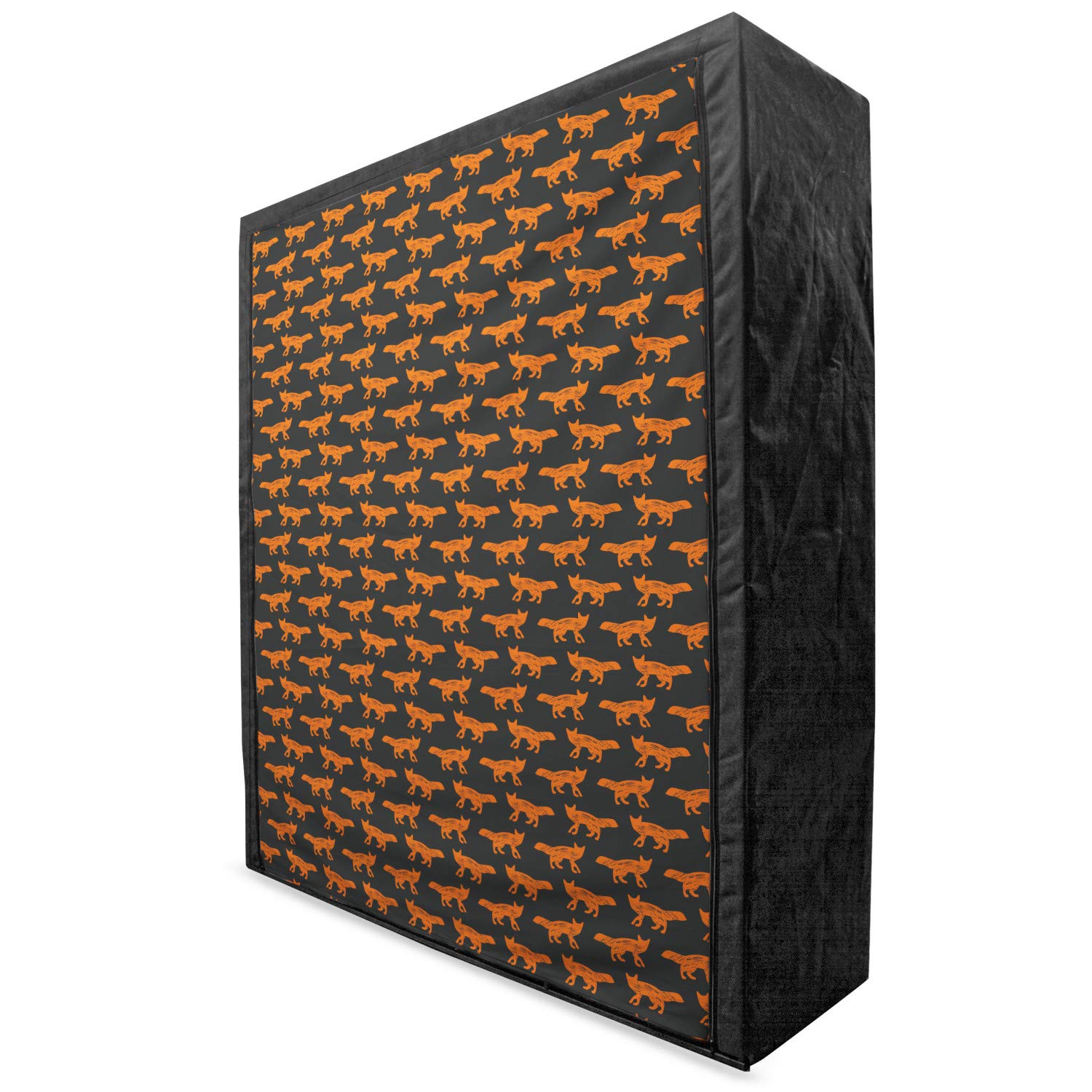 Ambesonne Fox Portable Fabric Wardrobe with Shelves | Forest Animal Silhouette Sketch Design | European Mammal Pattern | 59