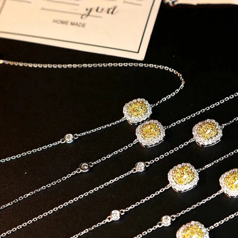 18K White Gold Bracelet with Real Natural Yellow Diamonds - Classic Square Design Fine Jewelry for Women - Perfect Gift for Birthday, Anniversary & Special Occasions