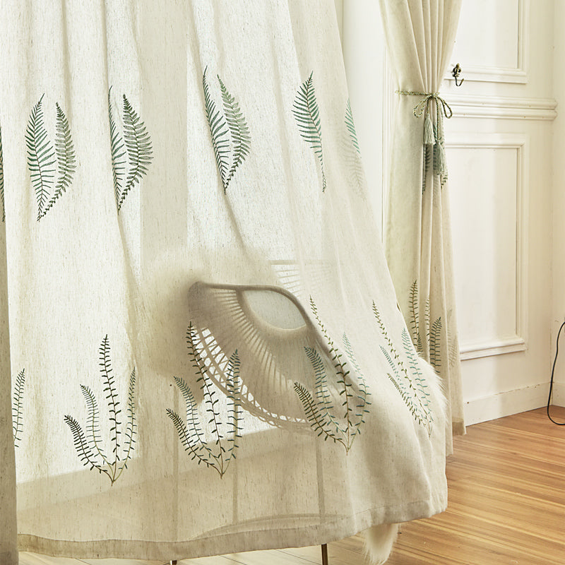 Custom Sheer Ivory Gauze Curtain with Leaf Knitting Design - Lightweight & Airy Window Drapes for Living Room, Bedroom, and Nursery Decor