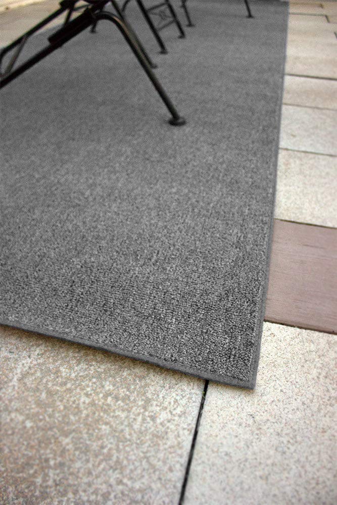 Premium Gunmetal Indoor/Outdoor Area Rug - 7' Round Carpet with Fabric Bound Edges for Living Room, Patio & High-Traffic Areas