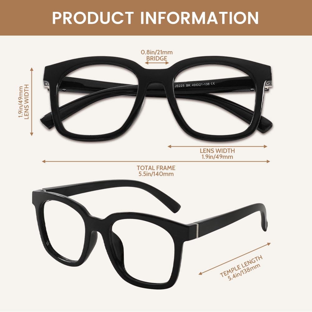 JiSoo Women's Reading Glasses 1.25 Magnification - Oversized Designer Readers with Spring Hinge for Comfort (Black) - Perfect for Reading Books, Using Smartphones, and Working on Computers