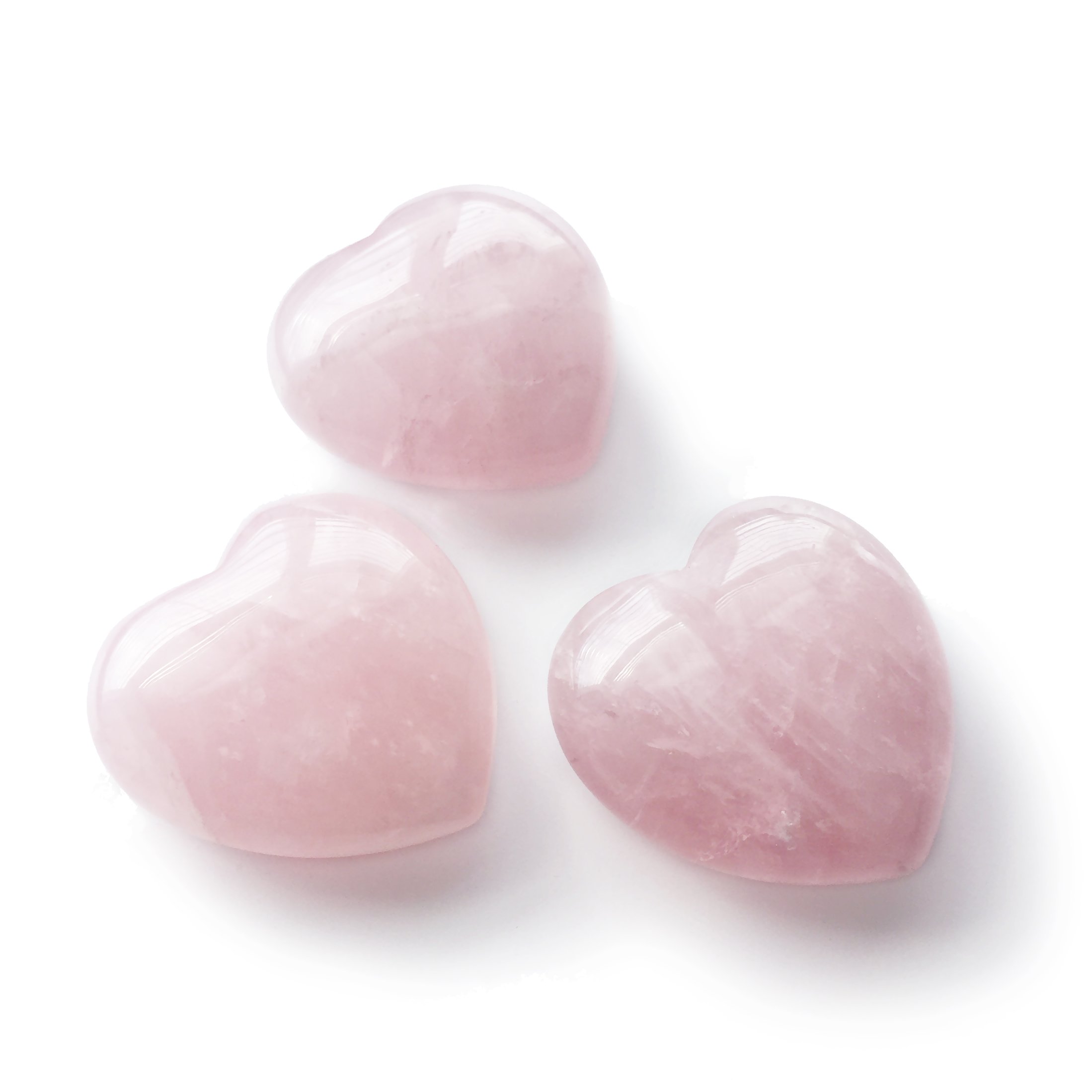 Rose Quartz Crystal Puffy Heart Set of 3 - Natural Healing Stones for Chakra Balancing, Meditation, Stress Relief & Home Decor | Perfect for Yoga Spaces, Gift Giving & Spiritual Wellness