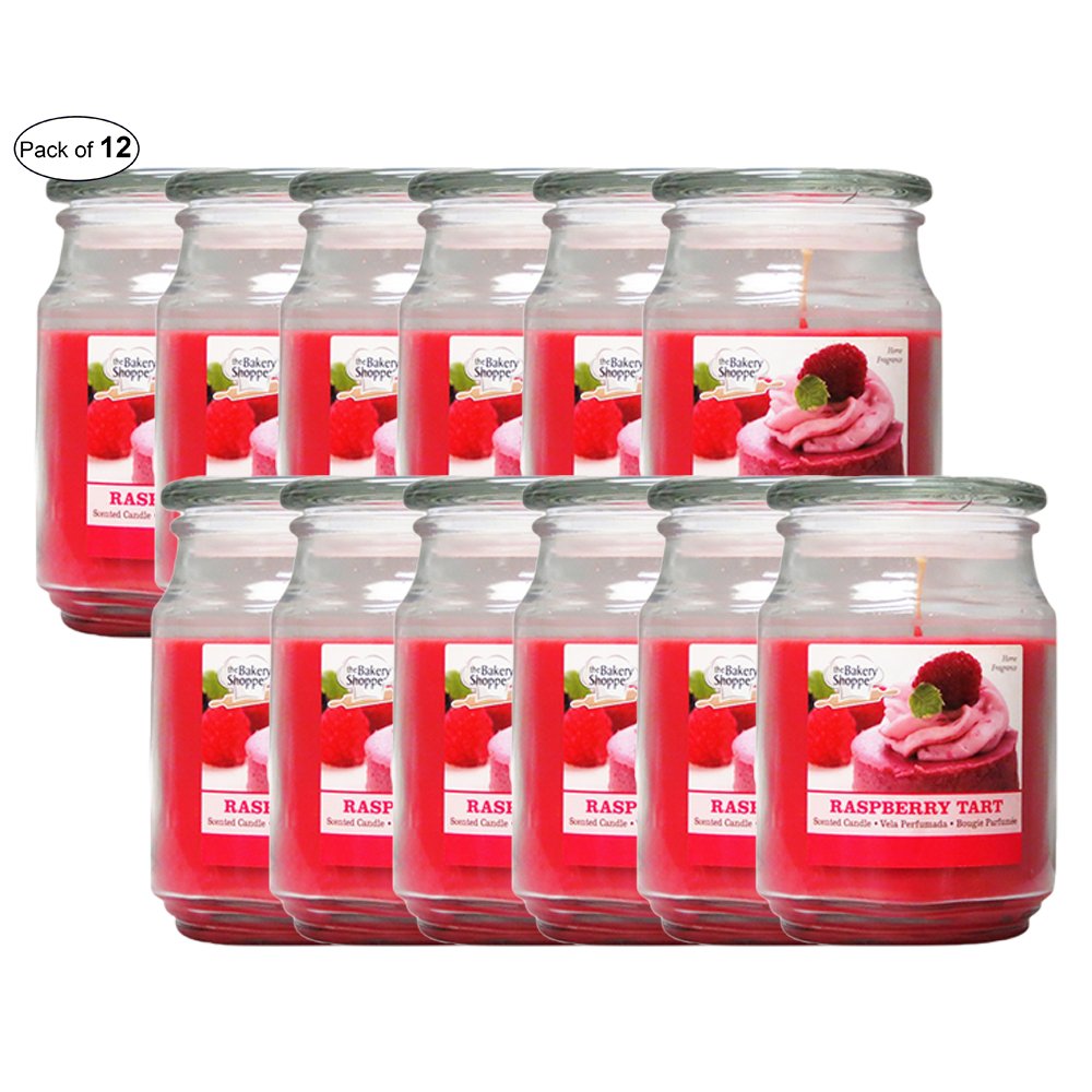18 Oz Raspberry Tart Scented Candles - Pack of 12 | Long-Lasting Fragrance for Home, Office & Relaxation | Perfect for Aromatherapy, Gifts & Romantic Ambiance