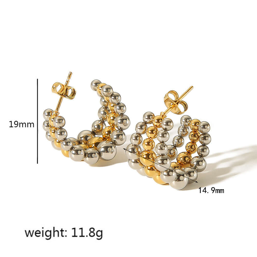 Chunky Fat C Hoop Two Tone Beaded Earrings for Women | F965 | Trendy Boho Jewelry for Parties, Weddings & Everyday Wear