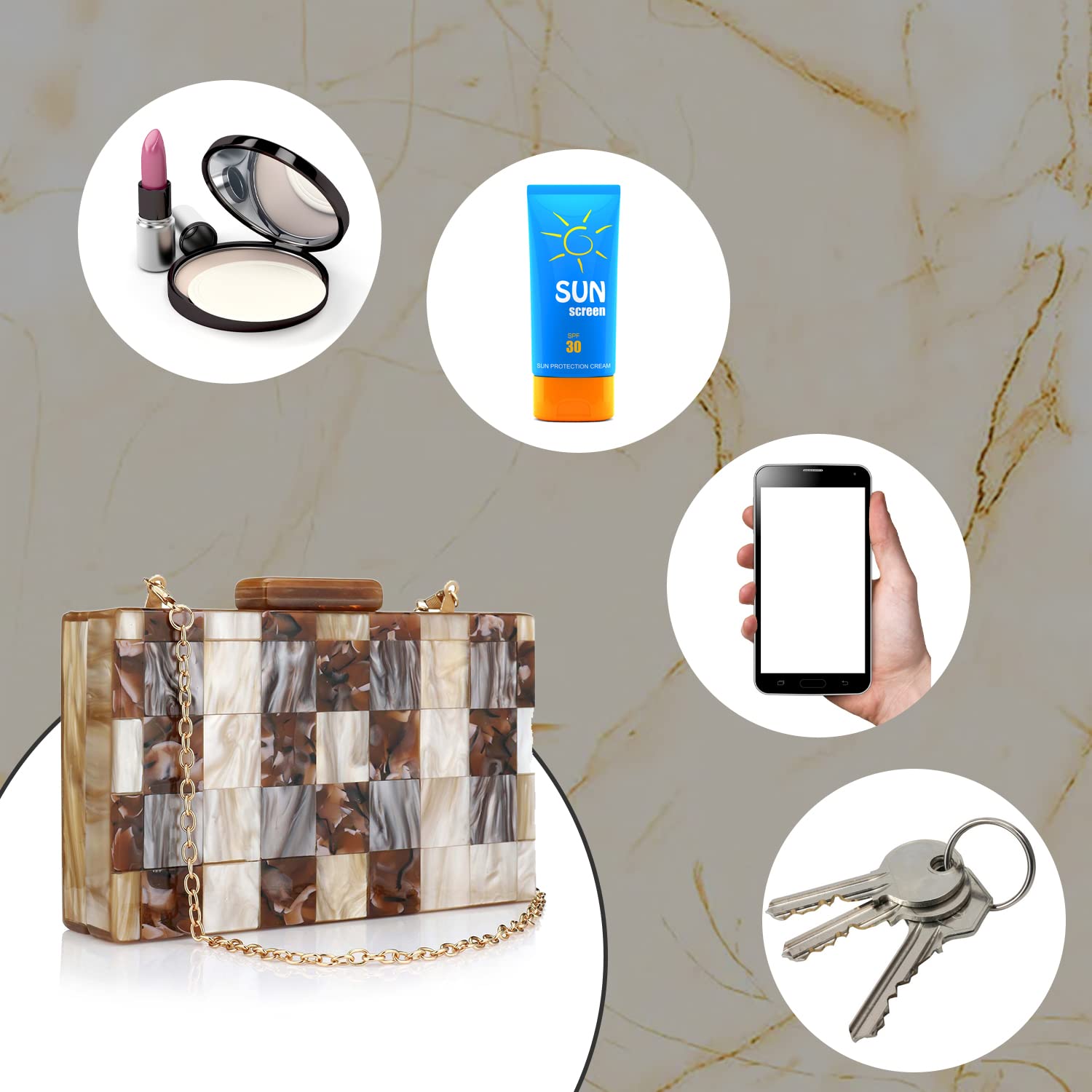 YYW Elegant Marble Acrylic Clutch Purse for Women - Stylish Crossbody Handbag for Evening Banquet, Party, Wedding & Special Occasions