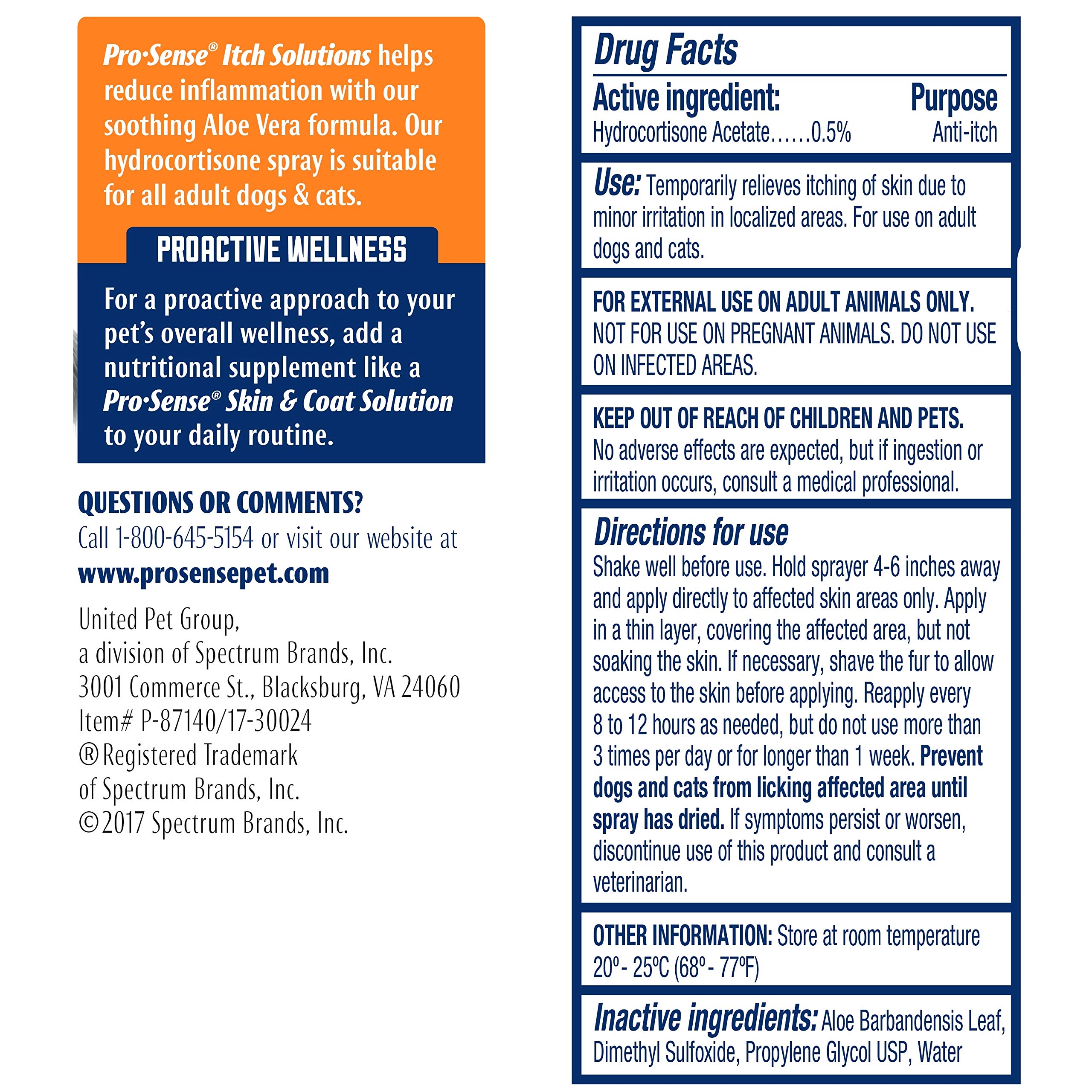 ProSense Itch Relief Hydrocortisone Spray for Dogs & Cats - Aloe Infused 4oz (48 Pack Case) | Soothes Hot Spots, Allergies & Skin Irritations for Pets at Home or Travel
