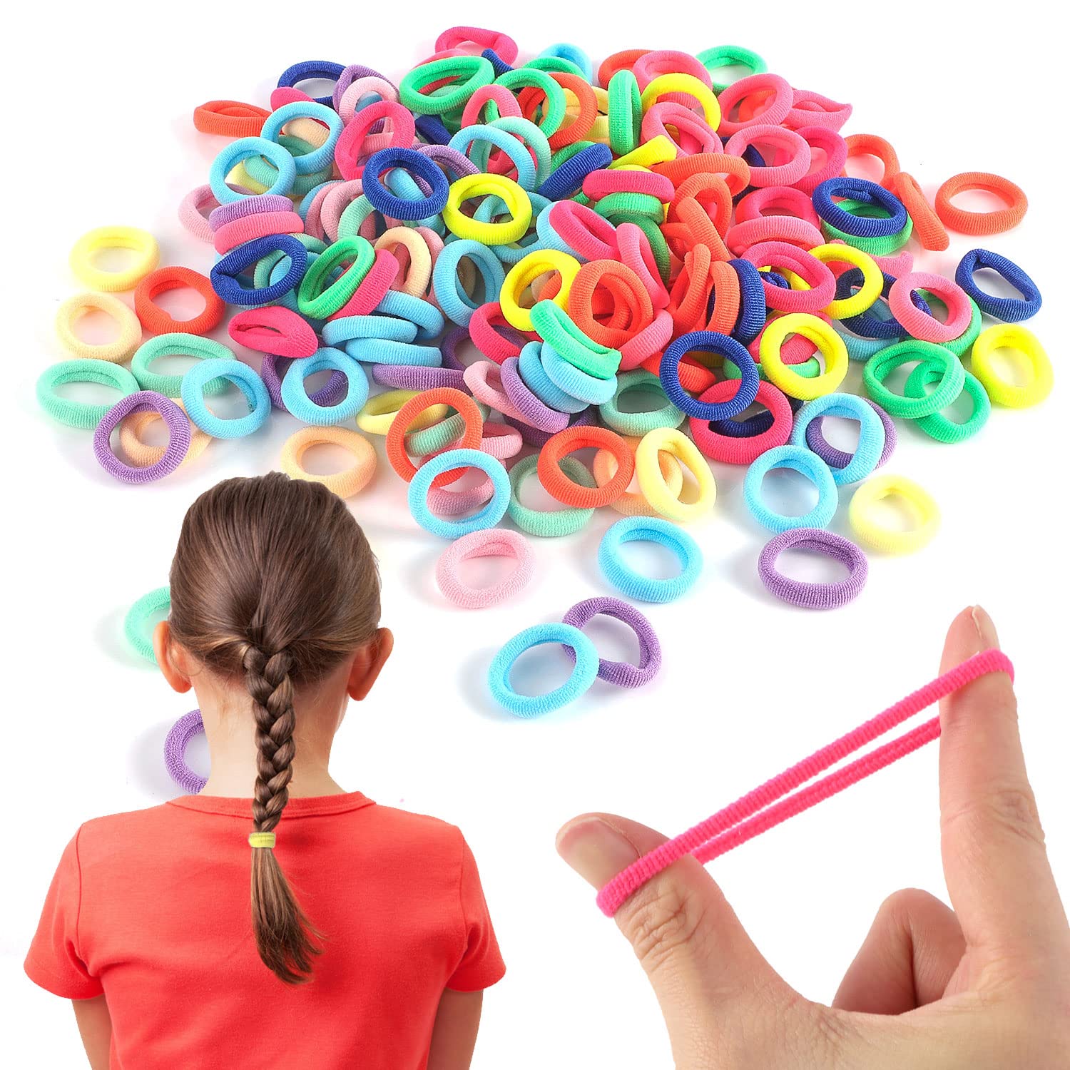 200pcs Elastic Hair Ties for Girls - Multicolor Mini Seamless Hairbands, Tiny Rubber Bands in Candy Colors - Perfect for School, Sports, Gifts & Everyday Hair Styling