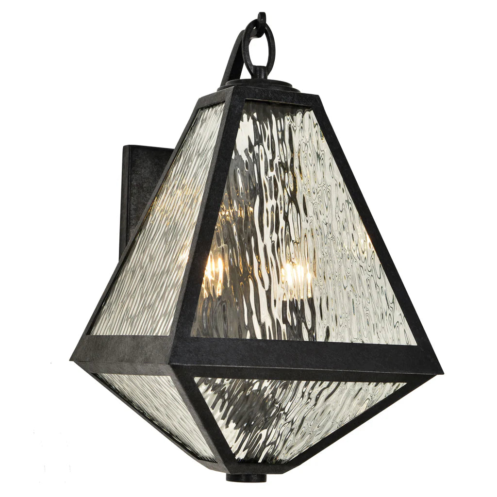 Brian Patrick Flynn Glacier 2-Light Outdoor Wall Sconce - 11x16.75 Inch Stainless Steel Water Glass Fixture with Black Charcoal Finish - 120V E26 Medium Base LED Compatible - Perfect for Patio, Garden, Porch, Entryway and Exterior Wall Lighting