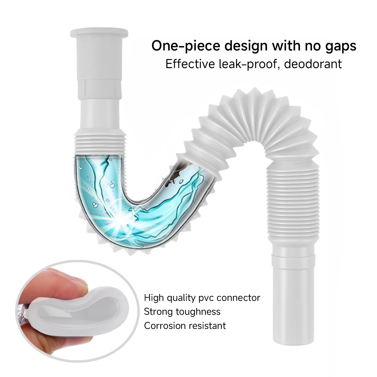 1-1/4 Inch Flexible Expandable Drain Pipe Tube S Trap - Universal Plastic Angle Extension for Kitchen & Bathroom Sink, Sewer Drain, Wash Basin - Perfect for Home Plumbing Repairs and DIY Installations