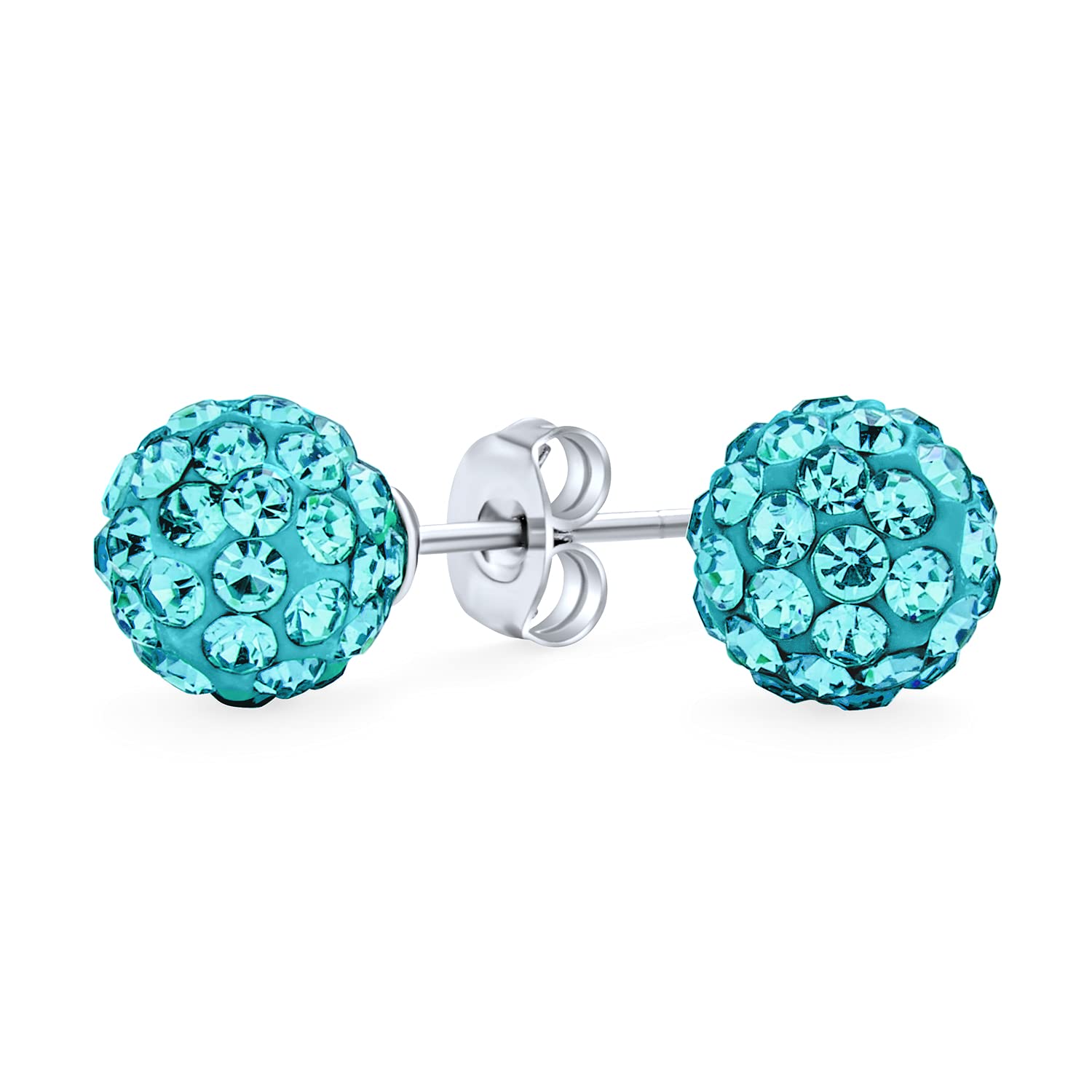 Sparkling .925 Sterling Silver 8MM Round Pave Crystal Disco Ball Stud Earrings for Women & Teens | Hypoallergenic Fashion Jewelry Gift | Perfect for Parties, Prom, Date Night & Everyday Wear