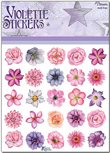 Violette Stickers - Pink Flower Dots Decals for Scrapbooking, Journals, Laptops & DIY Crafts - Waterproof Vinyl Decorative Stickers for Home, Office & School Use
