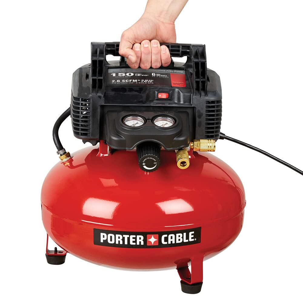 Porter-Cable 6-Gallon Pancake Air Compressor - Oil-Free, Lightweight & Portable (C2002) - Perfect for Nail Guns, Inflating Tires & DIY Home Projects