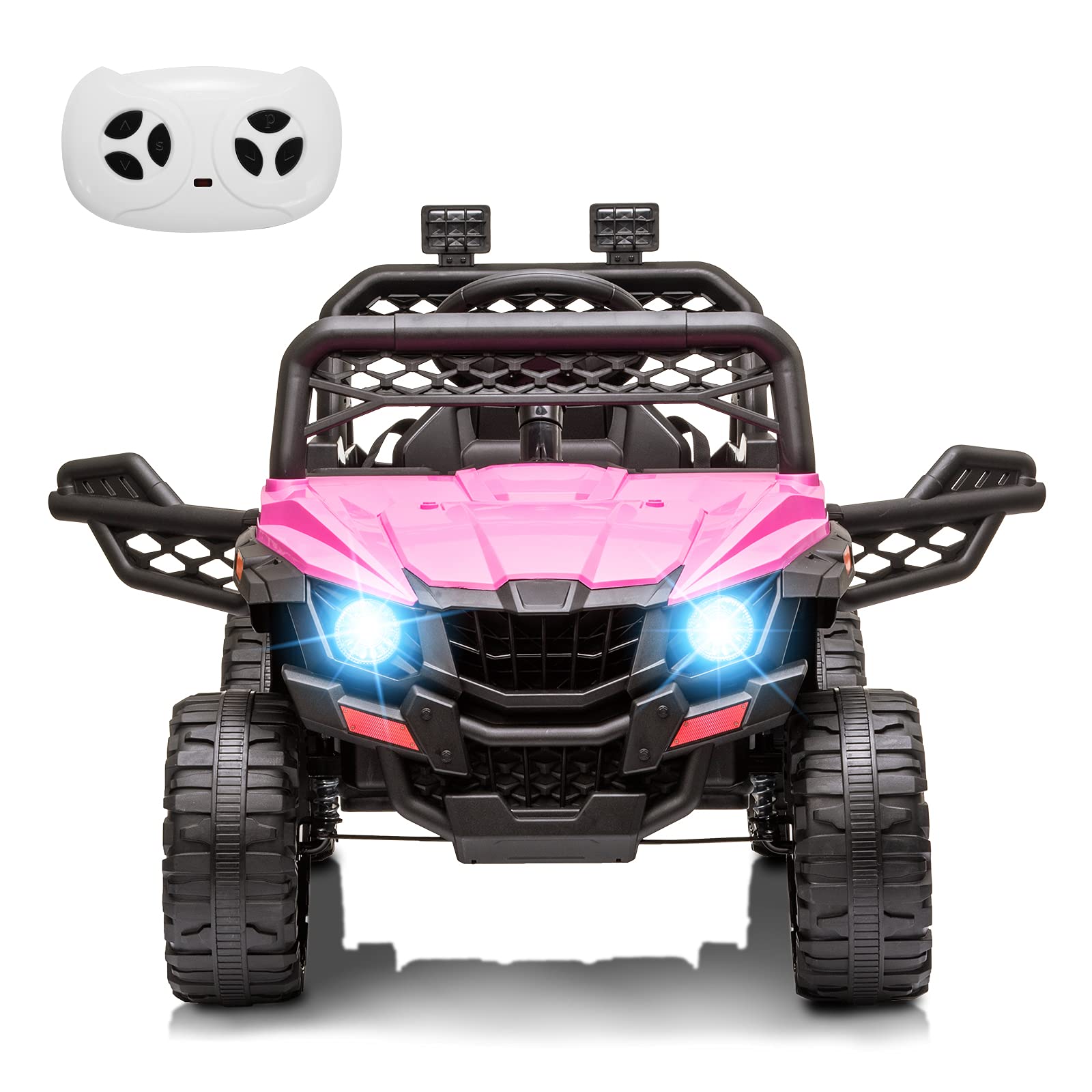 Nasitip 12V Kids Ride On Car Truck with Parent Remote Control - Spring Suspension, LED Lights, AUX Port & Music - Pink Electric Toy Vehicle for Toddlers | Outdoor Play, Birthday Gifts, Backyard Fun