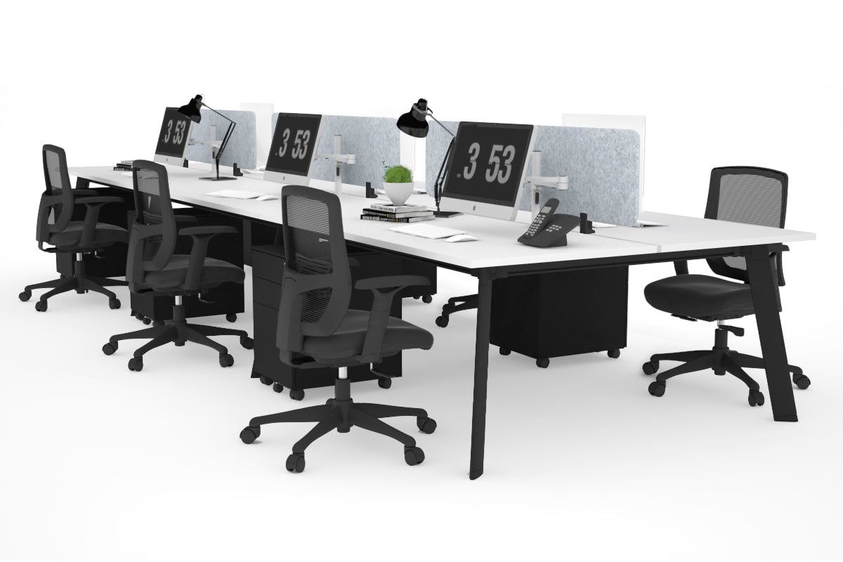 6-Person Office Workstation with Black Frame - 1800L x 700W Dimensions - Ideal for Collaborative Workspaces, Call Centers & Open Office Layouts