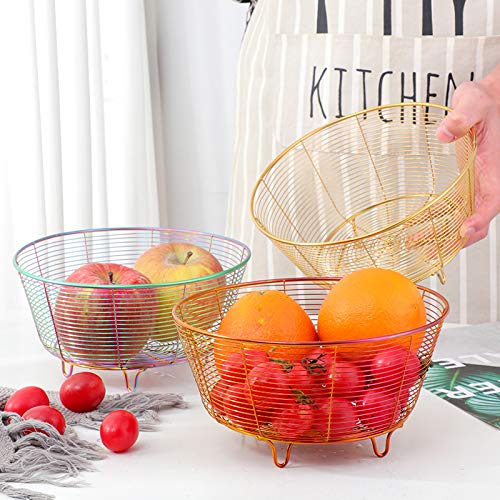 Stainless Steel Fruit Basket Bowl - Durable Wire Storage Basket for Kitchen, Bread, Vegetables - Sleek Modern Design for Countertop & Dining Table Organization - Silver
