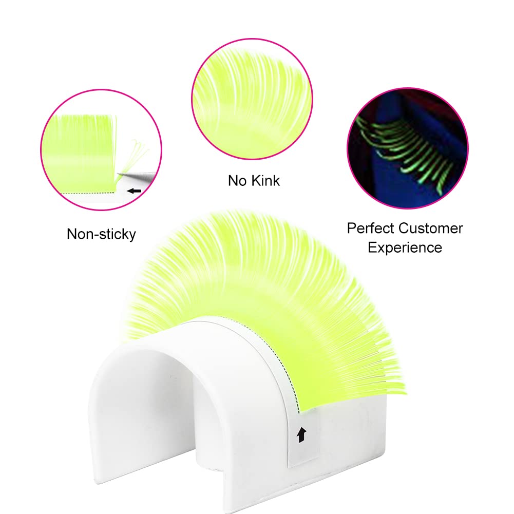 Neon Colored Volume Lashes - 8 Colors, 0.07D, 14mm for UV Glow & Party Makeup