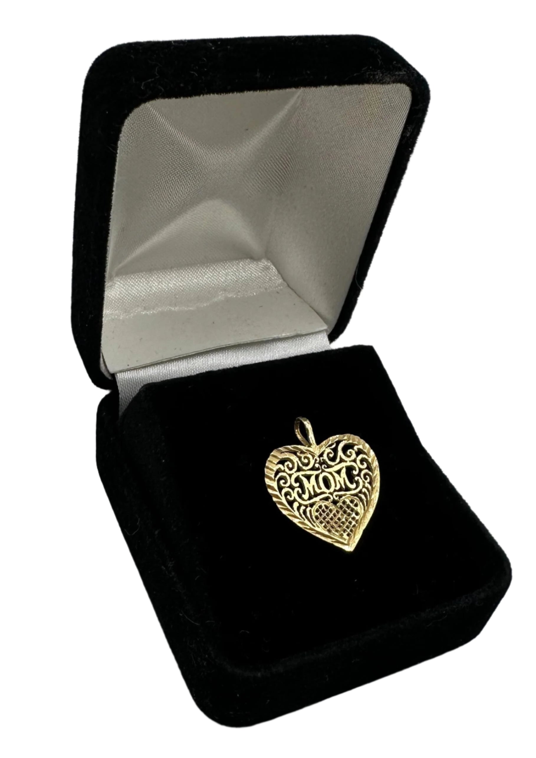 Vintage 14K Yellow Gold MOM Heart Pendant Charm Necklace - 1.09g Fine Jewelry Gift for Mother's Day, Birthday, Anniversary - Perfect for Everyday Wear & Special Occasions